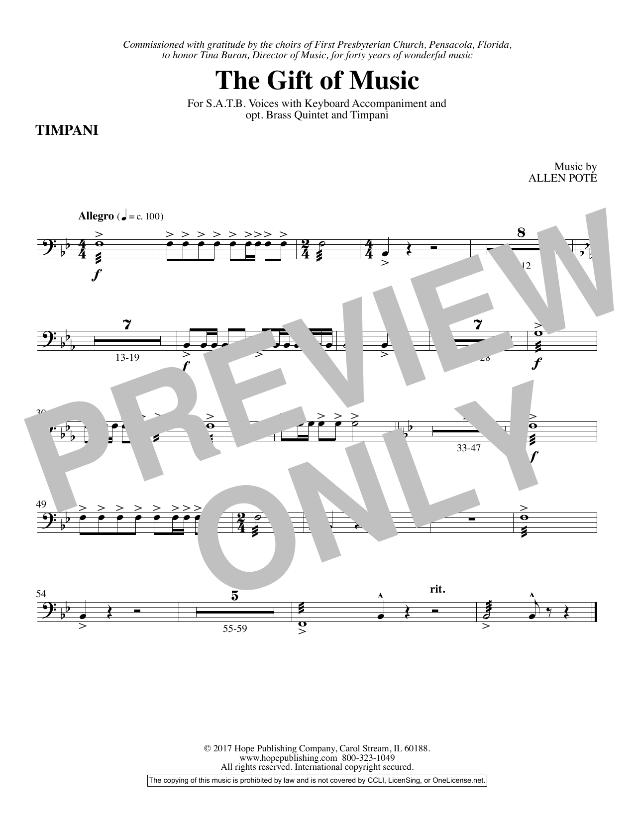 Download Allen Pote The Gift Of Music - Timpani Sheet Music
