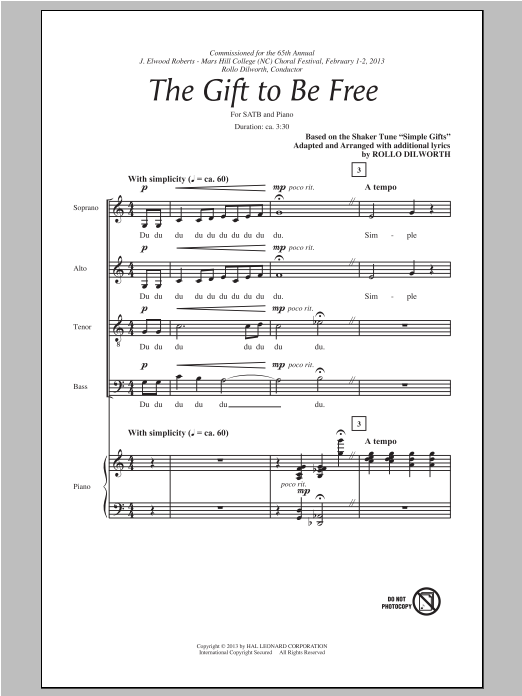 Download Rollo Dilworth The Gift To Be Free Sheet Music