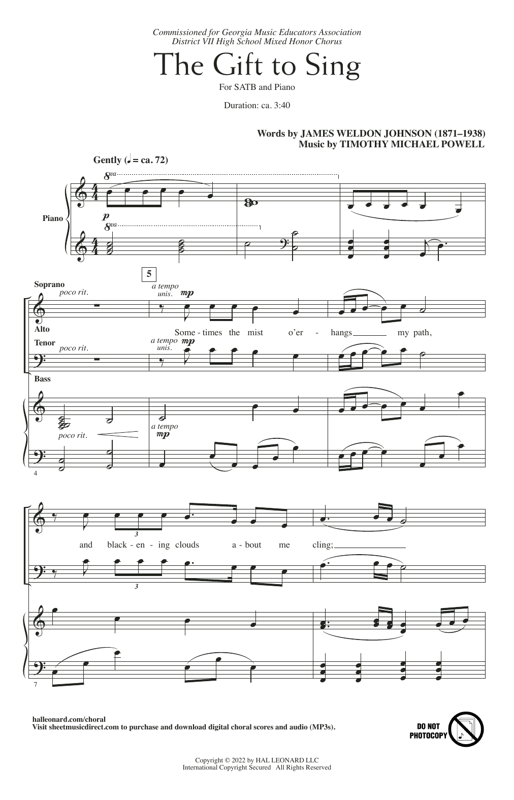 Download James Weldon Johnson and Timothy Mic The Gift To Sing Sheet Music