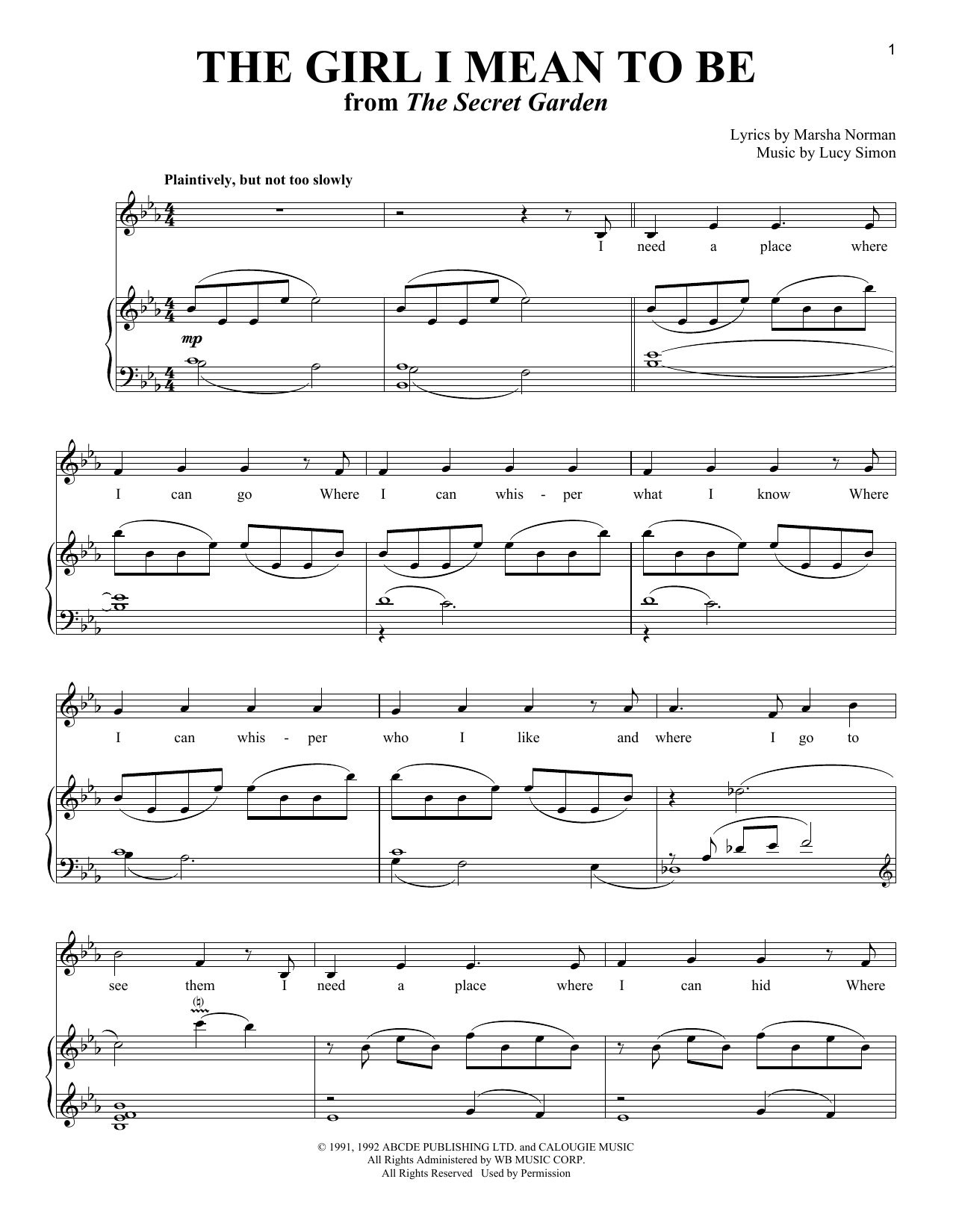 Download Marsha Norman The Girl I Mean To Be Sheet Music