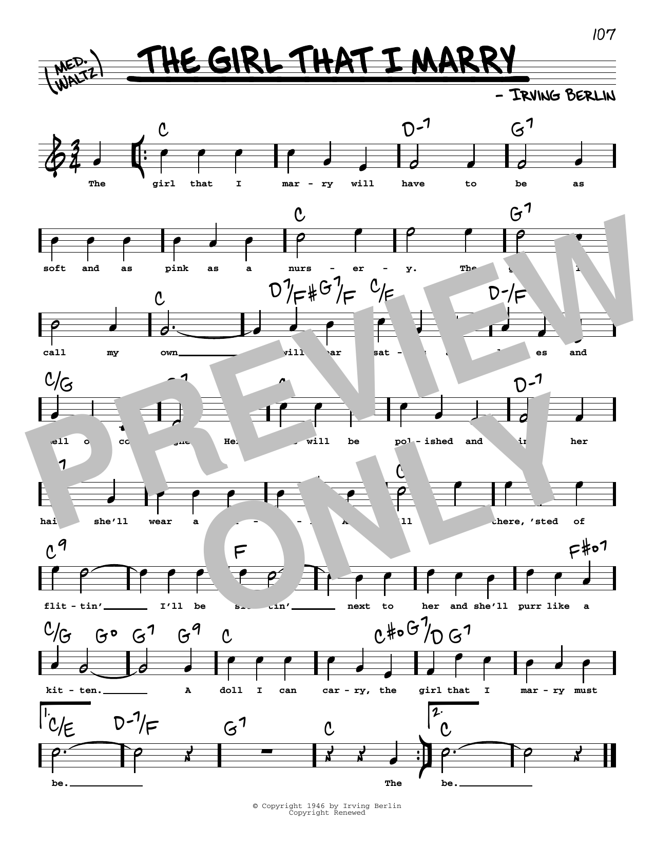 Download Irving Berlin The Girl That I Marry (High Voice) Sheet Music