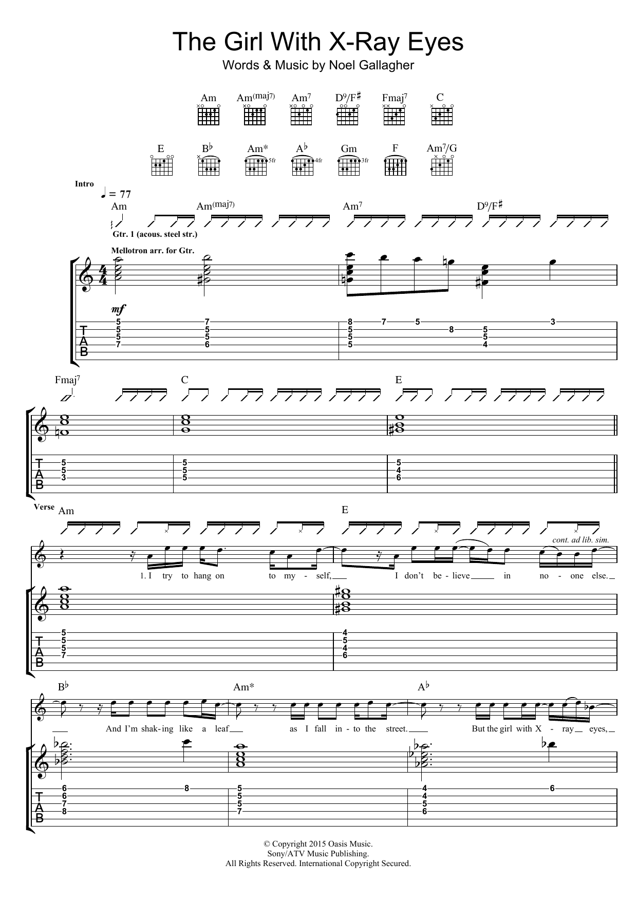 Download Noel Gallagher's High Flying Birds The Girl With X-Ray Eyes Sheet Music