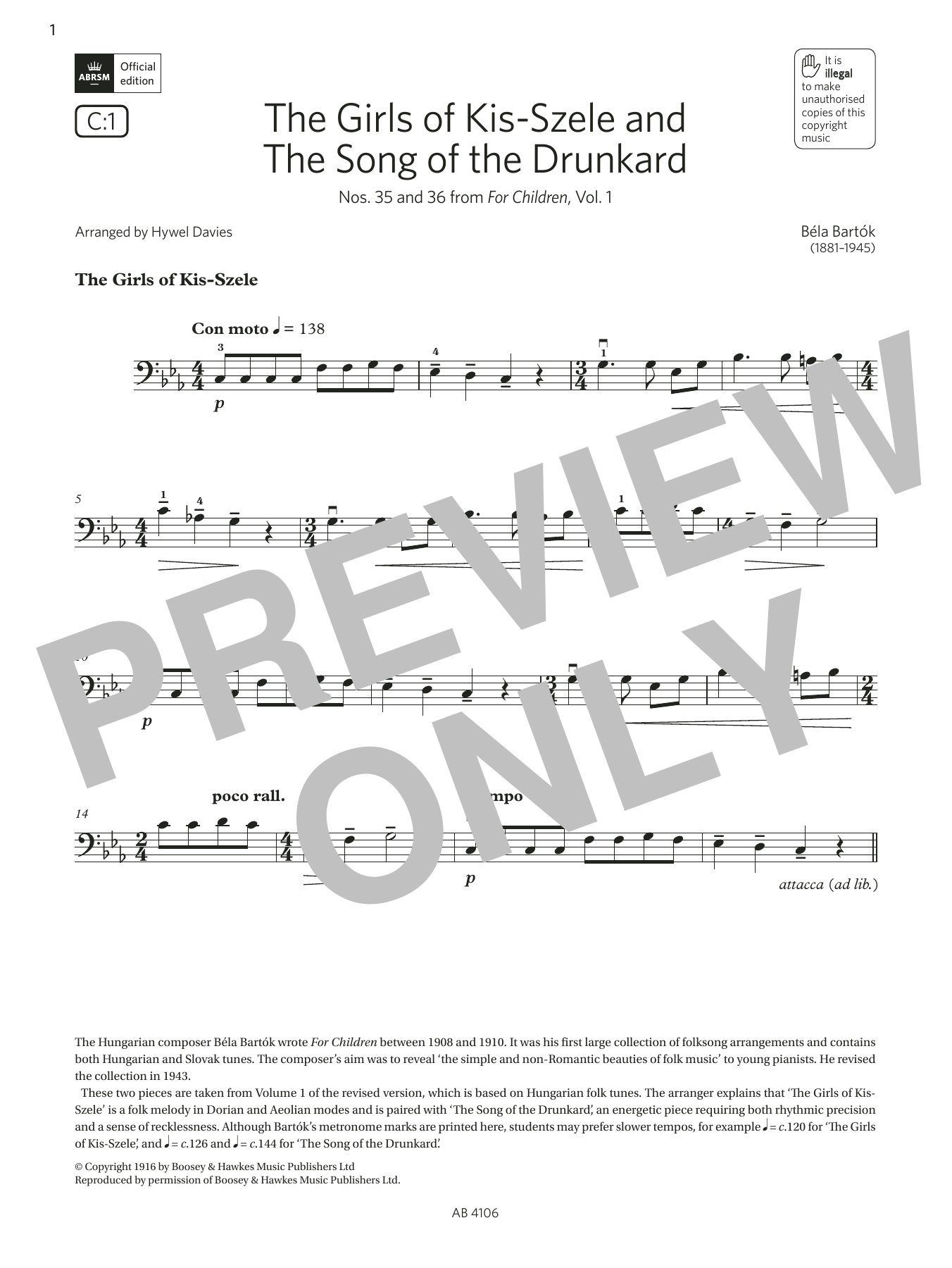 Download Béla Bartók The Girls of Kis-Szele and The Song of Sheet Music