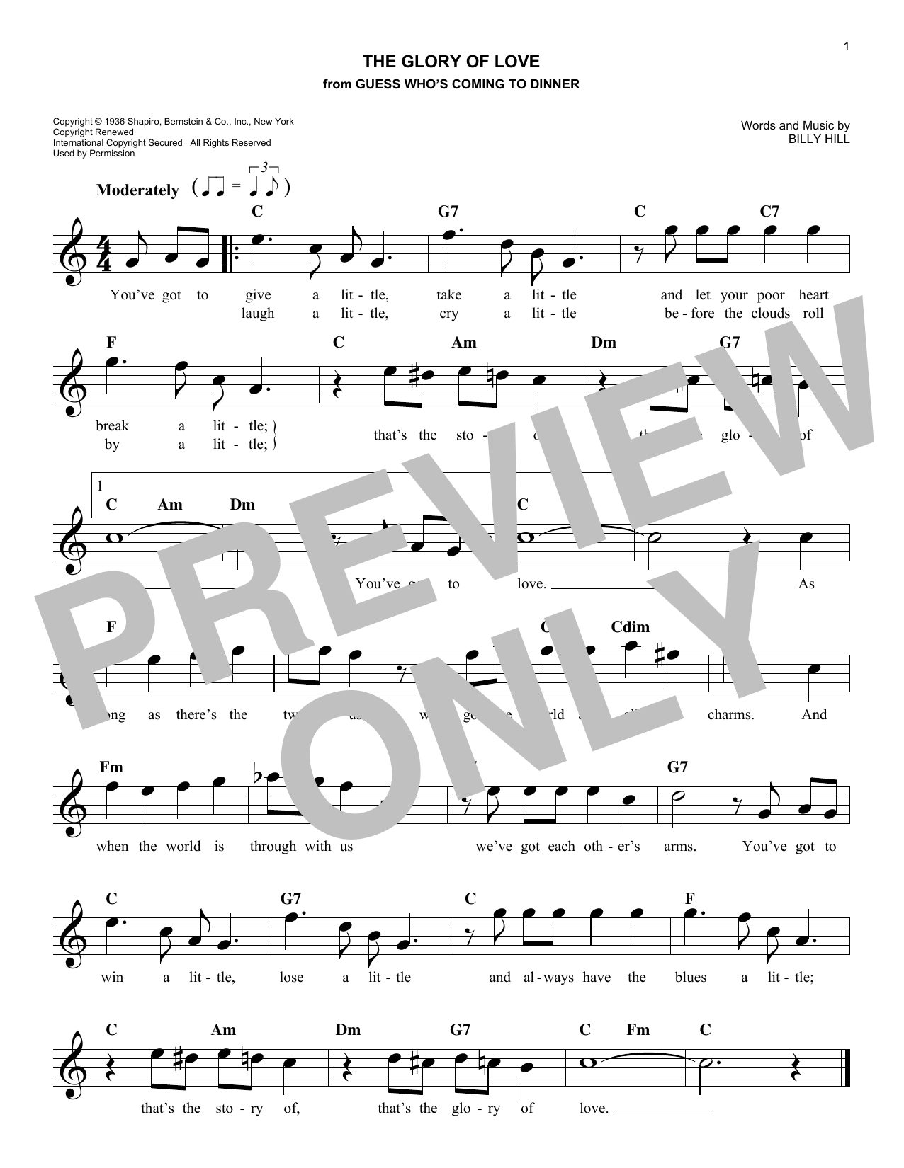 Download Billy Hill The Glory Of Love Sheet Music