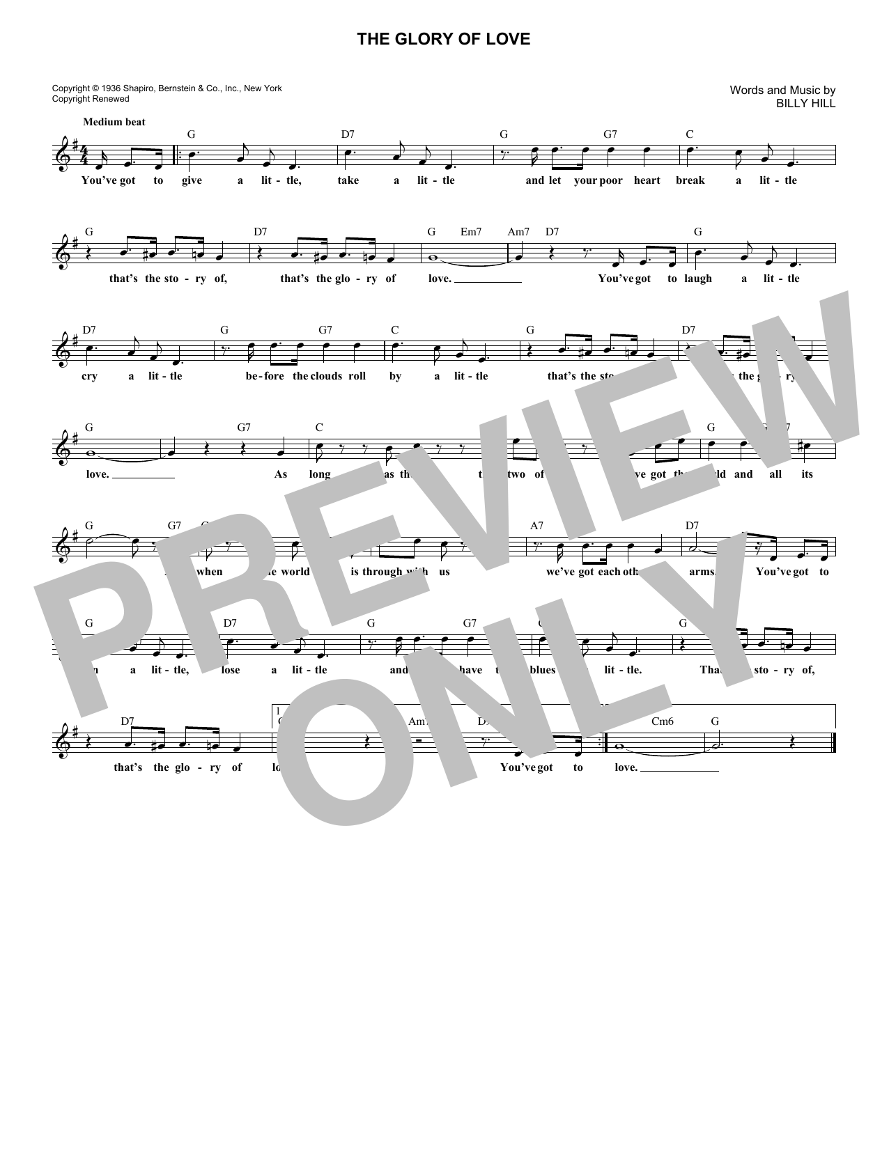Download Billy Hill The Glory Of Love Sheet Music