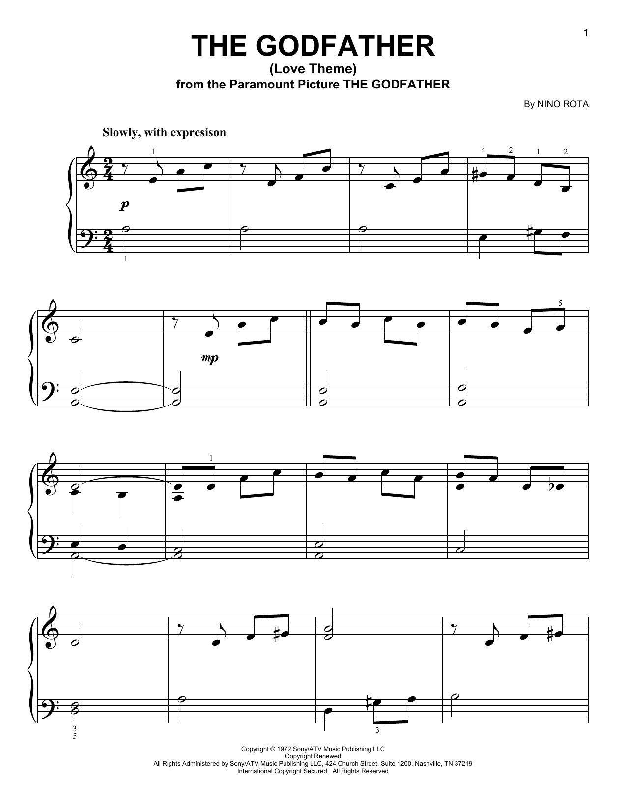 Download Nino Rota The Godfather (Love Theme) Sheet Music