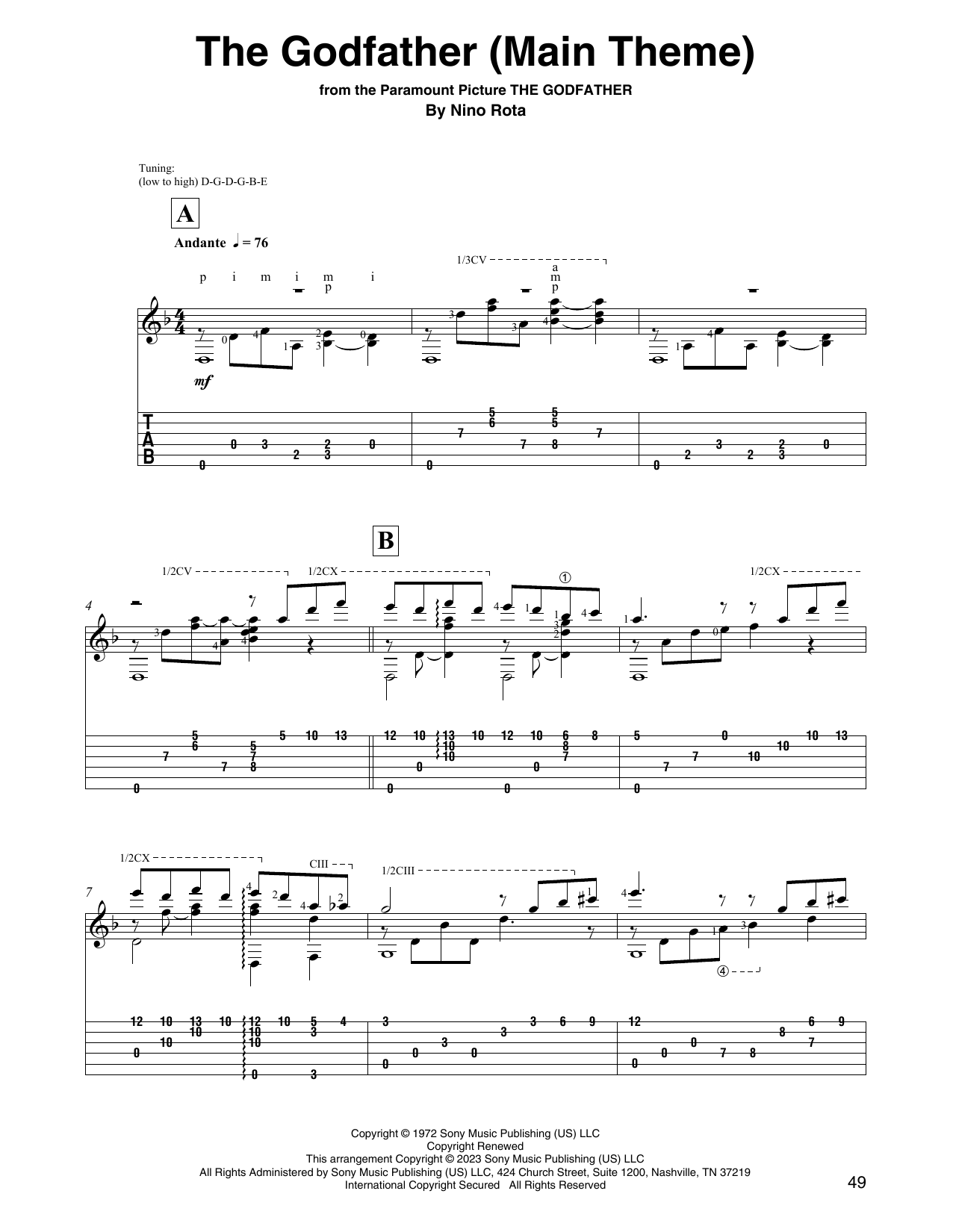 Nino Rota The Godfather (Main Theme) sheet music notes printable PDF score