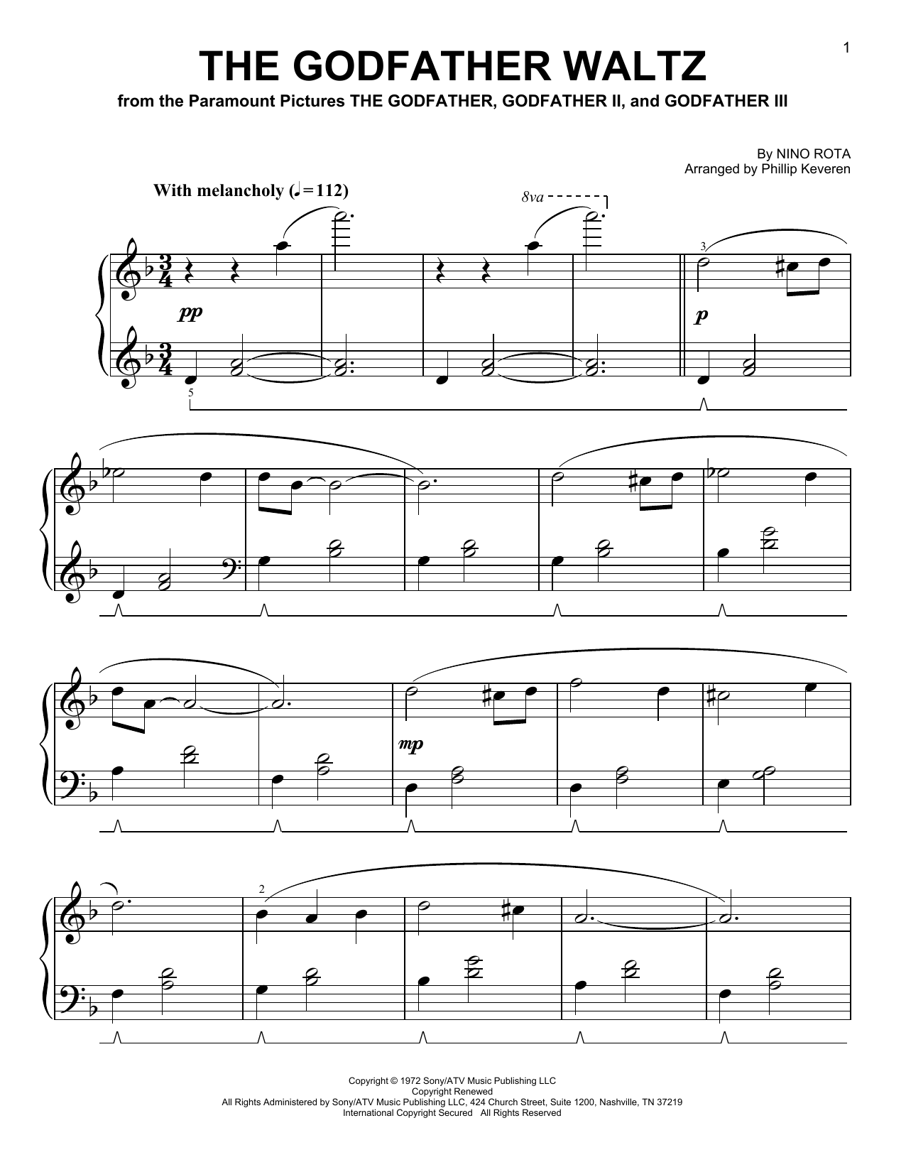 Download Nino Rota The Godfather Waltz [Classical version] Sheet Music