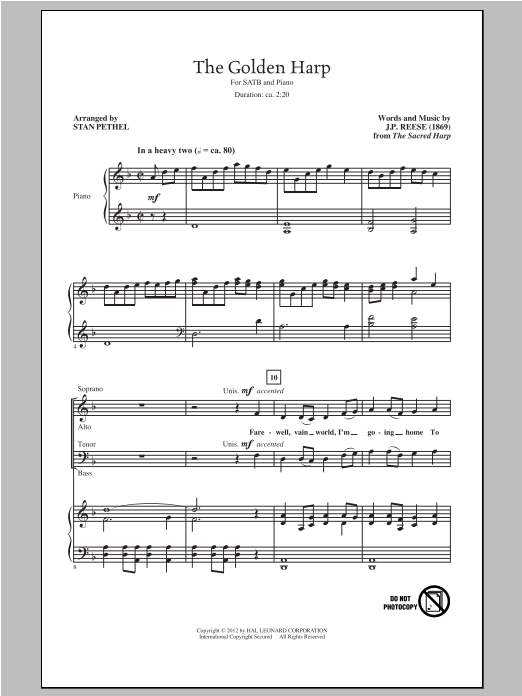 Download J.P. Reese The Golden Harp (arr. Stan Pethel) Sheet Music