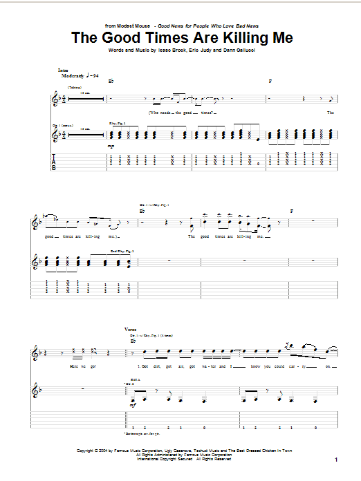 Download Modest Mouse The Good Times Are Killing Me Sheet Music