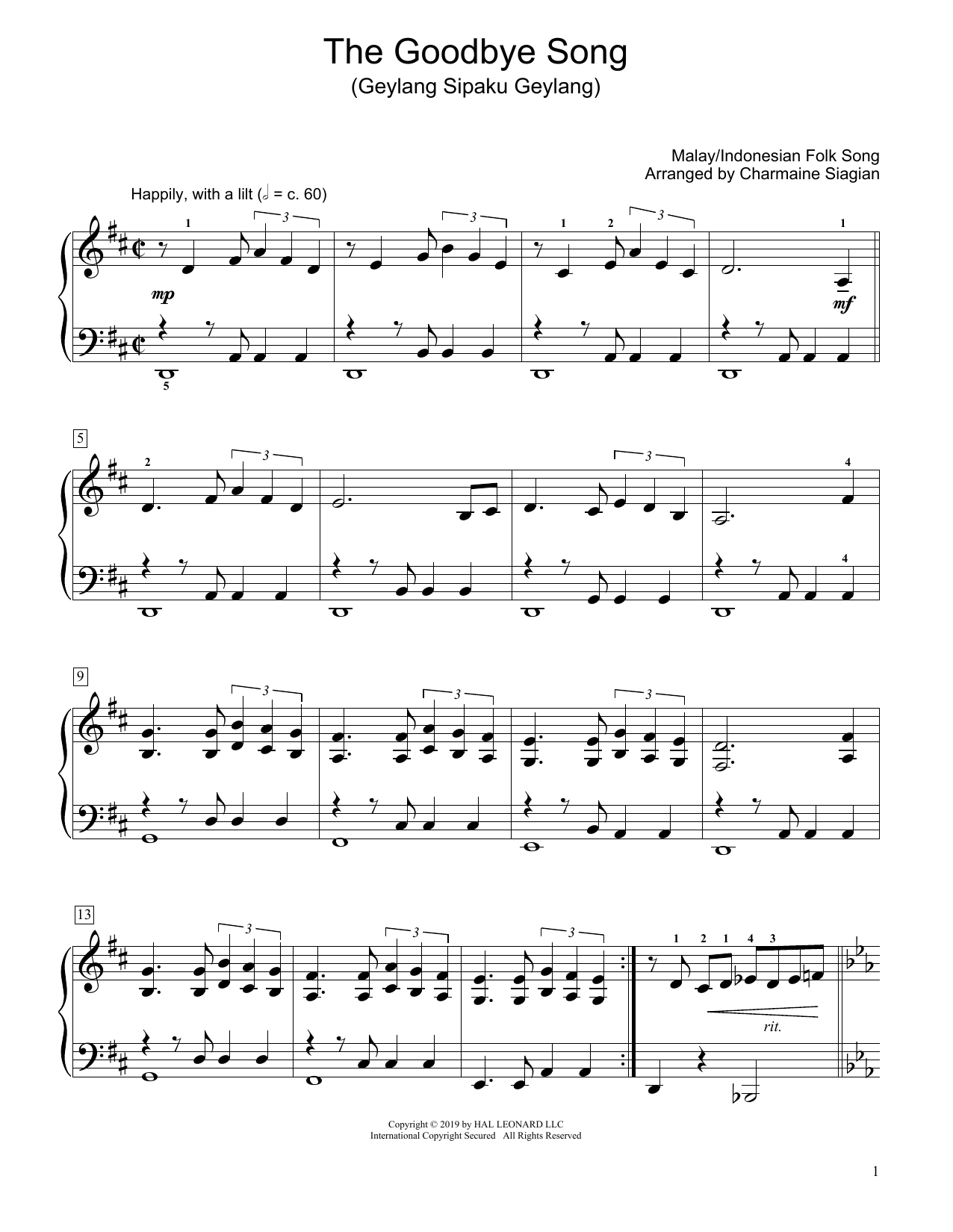 Download Traditional The Goodbye Song (Geylang Sipaku Geylan Sheet Music