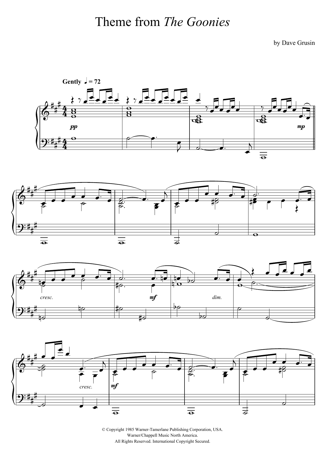 Download Dave Grusin The Goonies (Theme) Sheet Music
