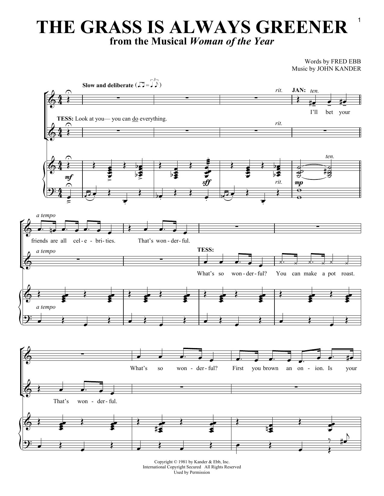 Download Fred Ebb The Grass Is Always Greener Sheet Music