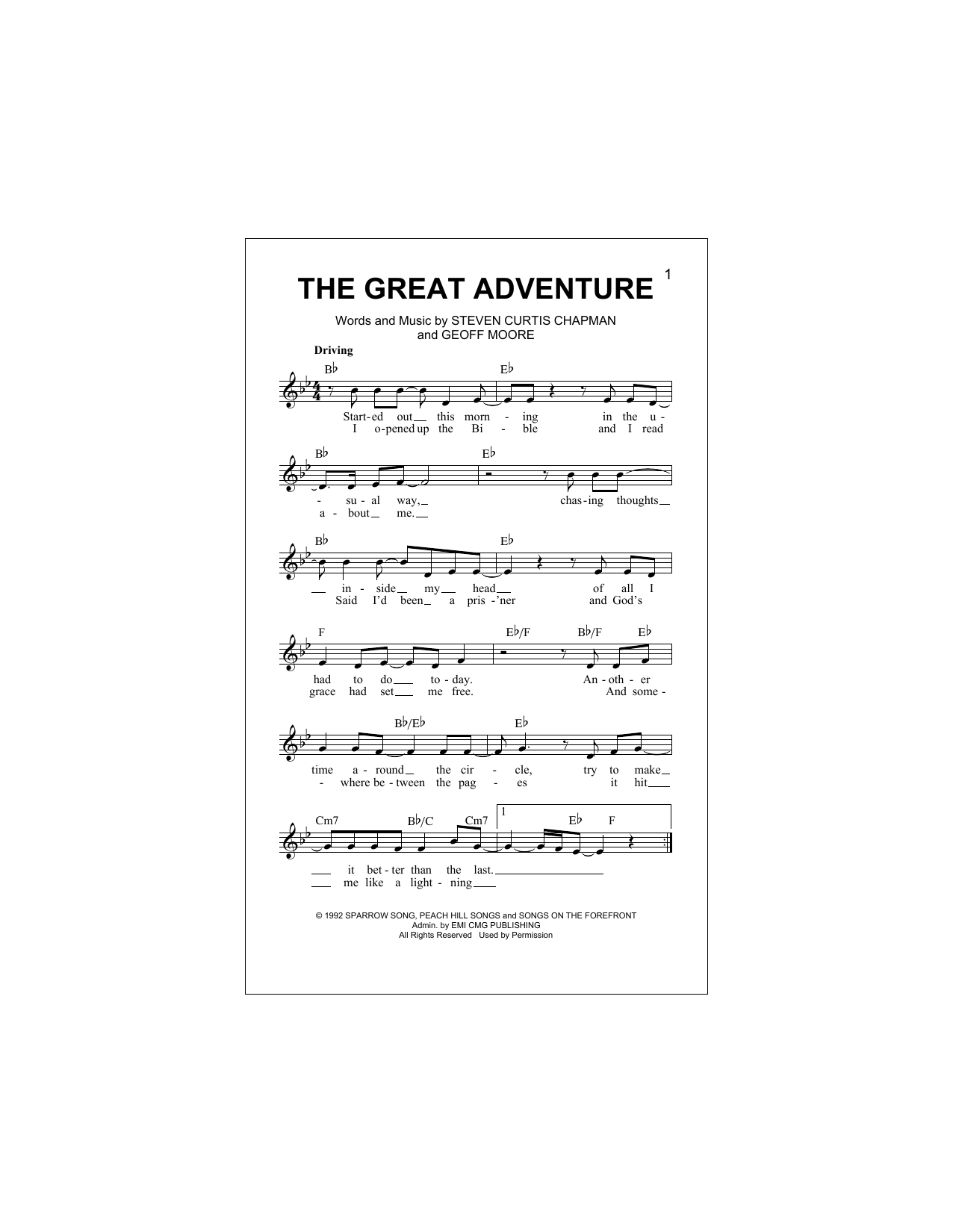 Download Steven Curtis Chapman The Great Adventure Sheet Music