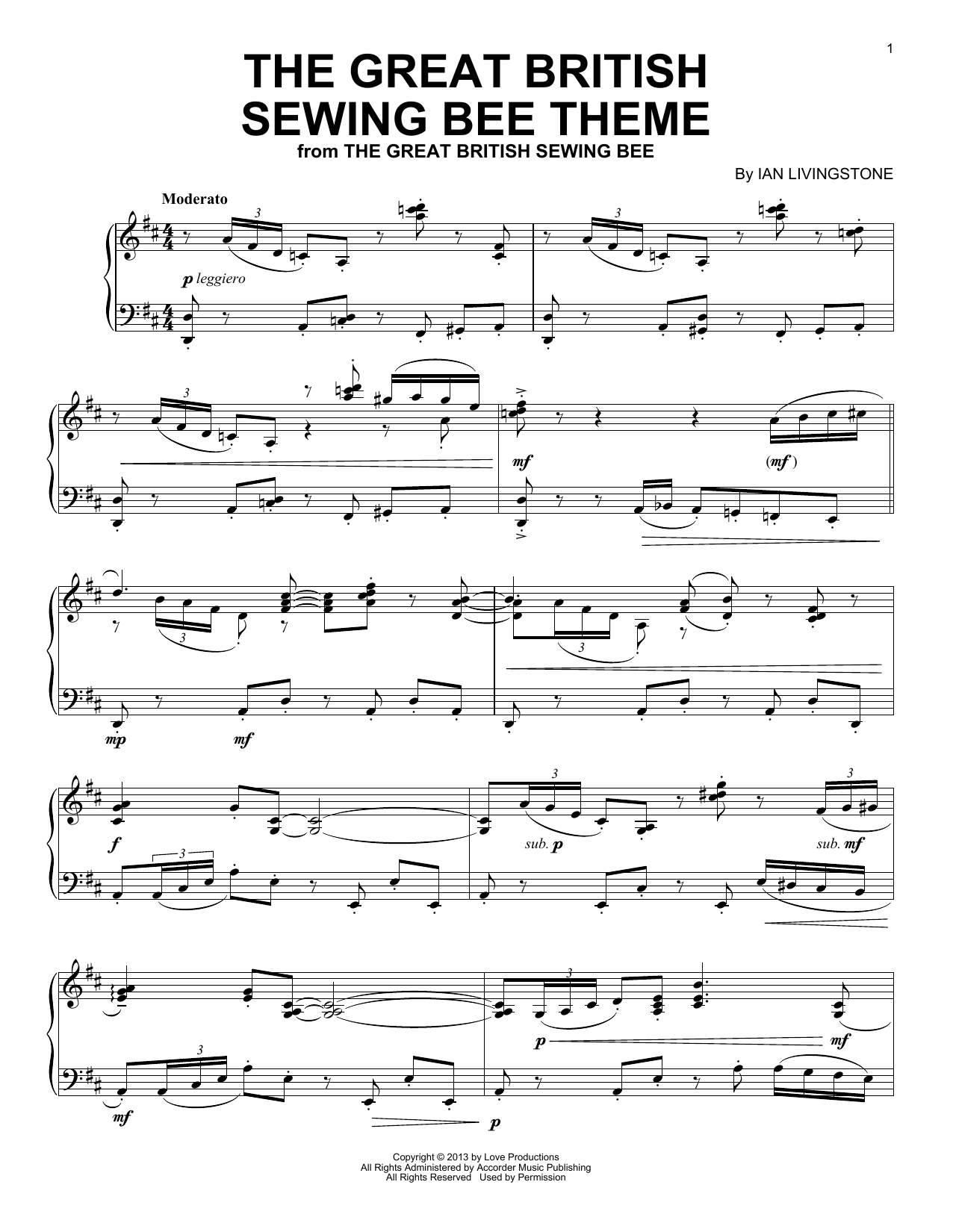 Download Ian Livingstone The Great British Sewing Bee Theme Sheet Music