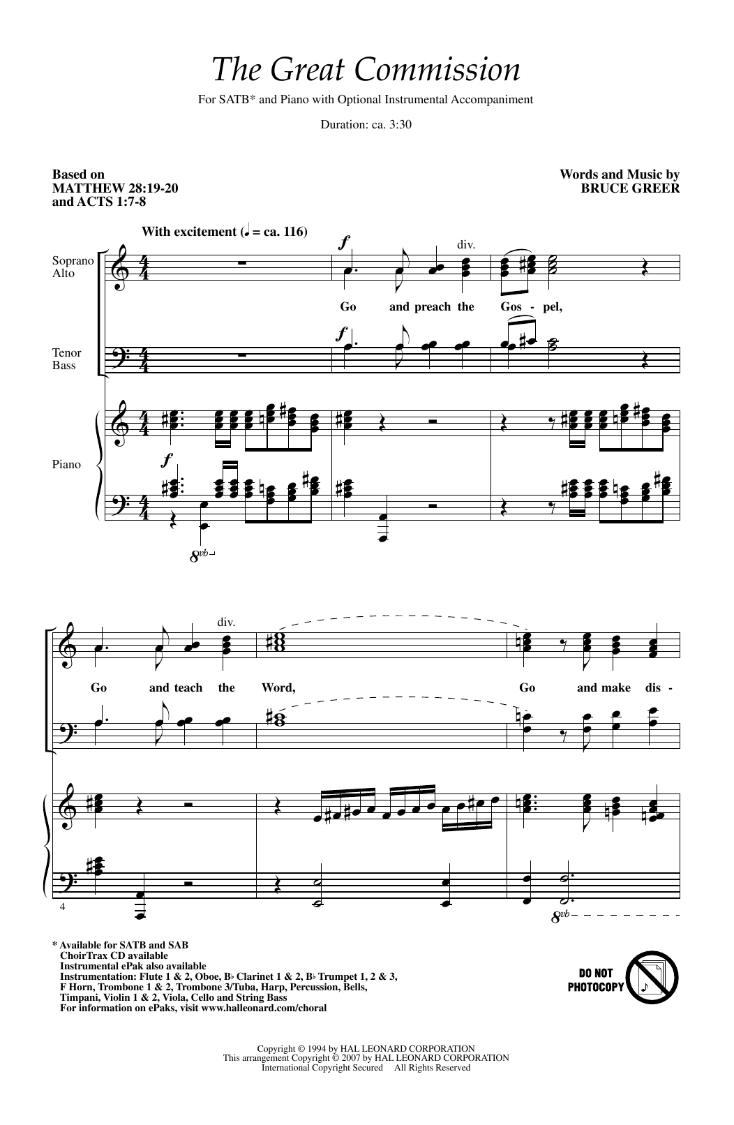 Download Bruce Greer The Great Commission Sheet Music
