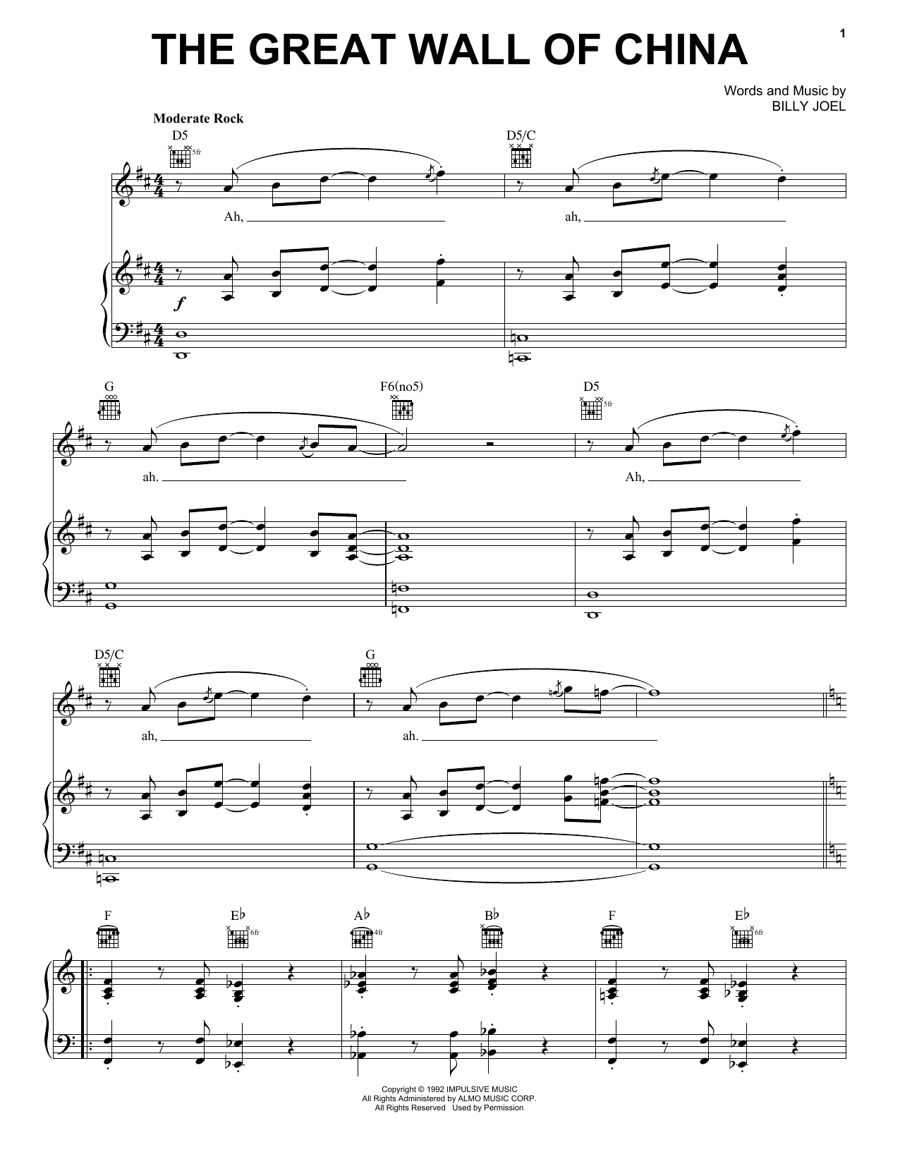 Download Billy Joel The Great Wall Of China Sheet Music