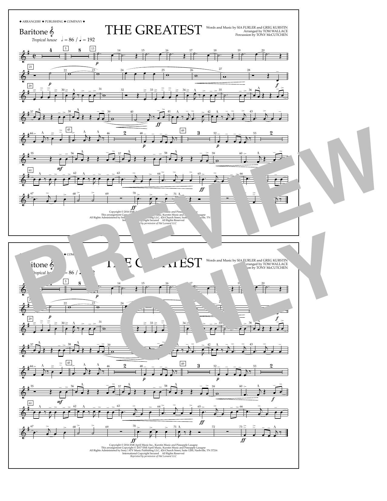 Download Tom Wallace The Greatest - Baritone T.C. Sheet Music