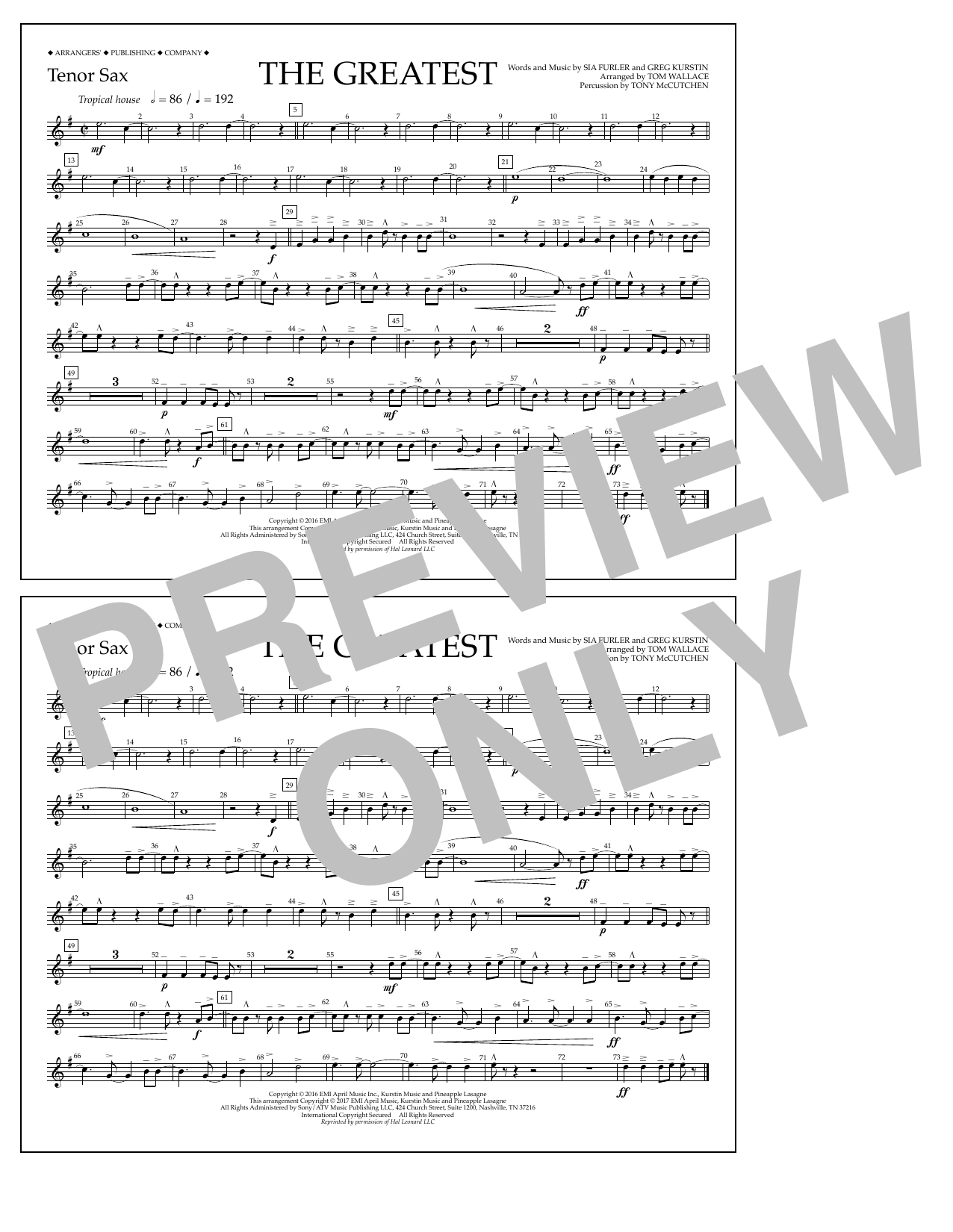 Download Tom Wallace The Greatest - Tenor Sax Sheet Music