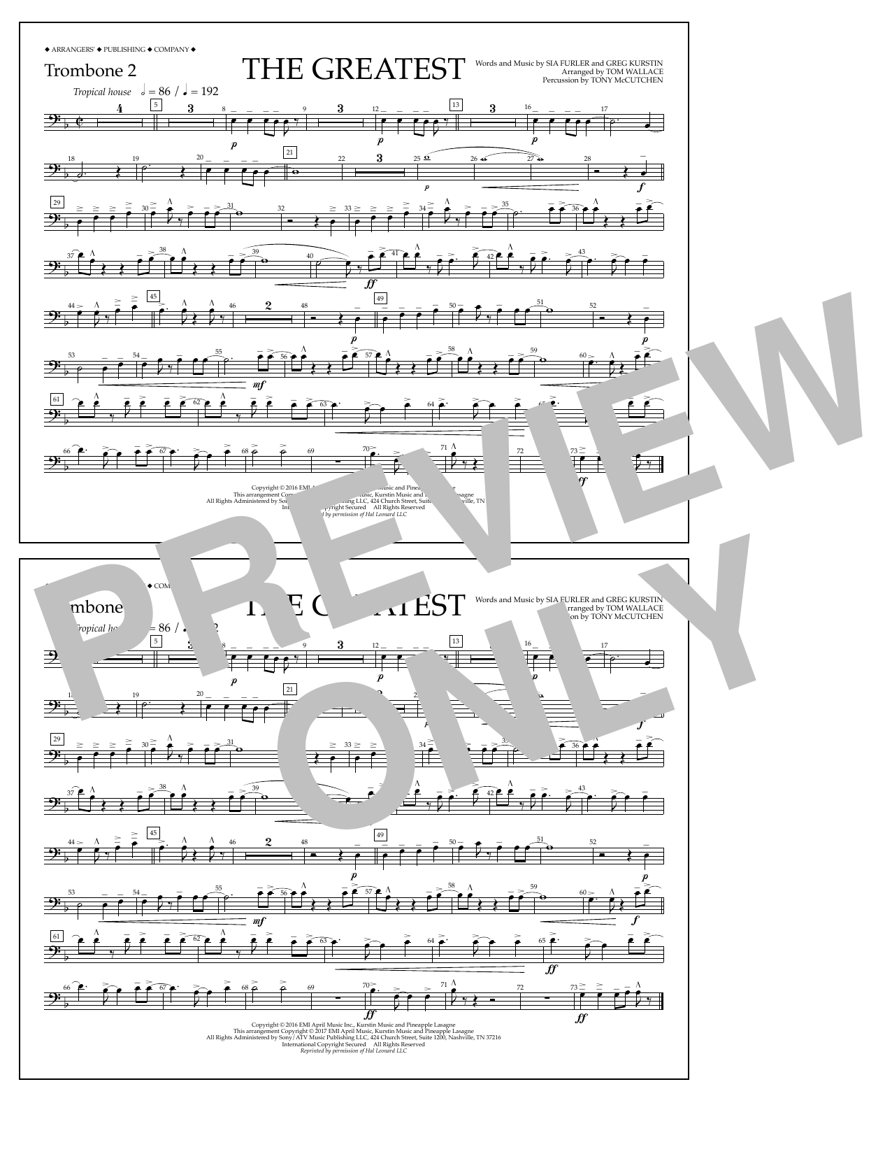 Download Tom Wallace The Greatest - Trombone 2 Sheet Music