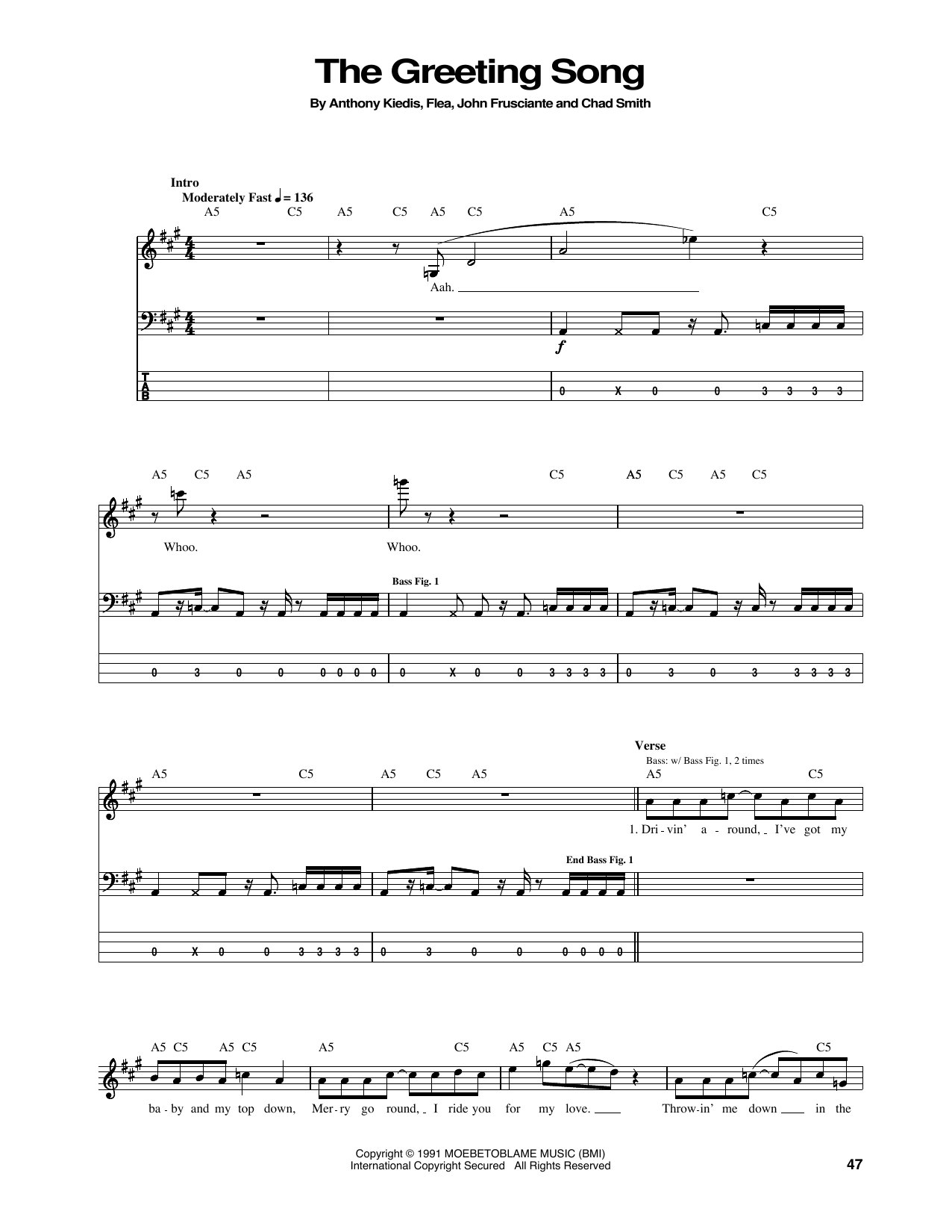 Download Red Hot Chili Peppers The Greeting Song Sheet Music