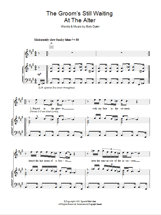 Download Bob Dylan The Groom's Still Waiting At The Altar Sheet Music