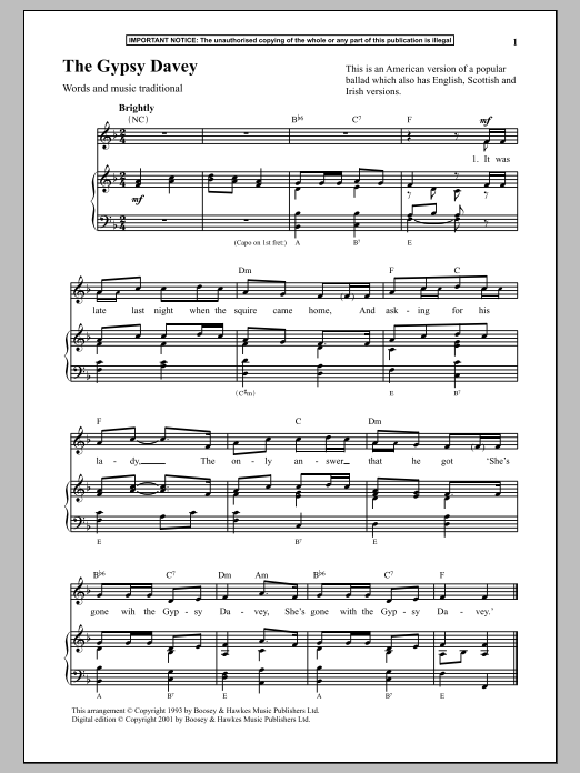 Download Traditional The Gypsy Davey Sheet Music