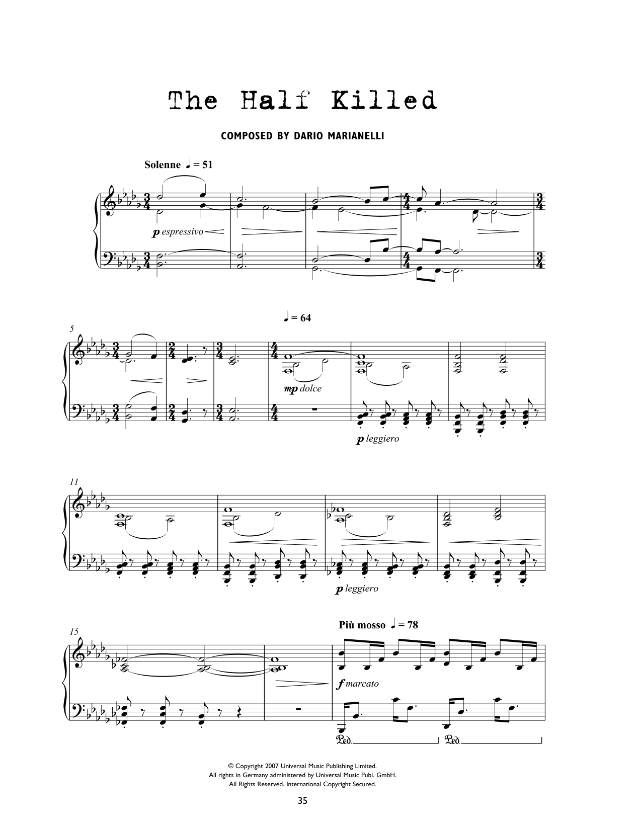 Download Dario Marianelli The Half Killed (from Atonement) Sheet Music