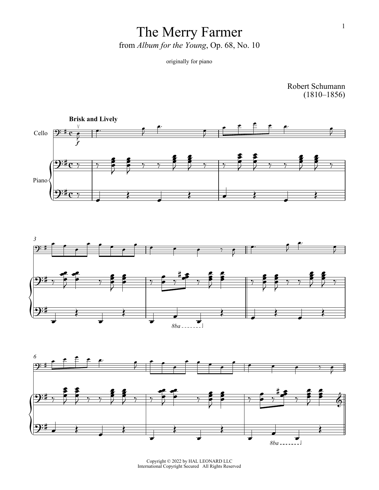 Download Robert Schumann The Happy Farmer Sheet Music
