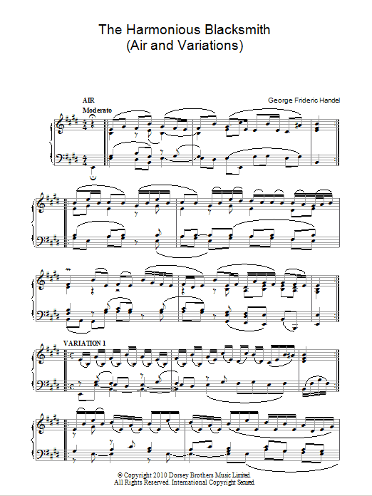 Download George Frideric Handel The Harmonious Blacksmith (Air And Vari Sheet Music