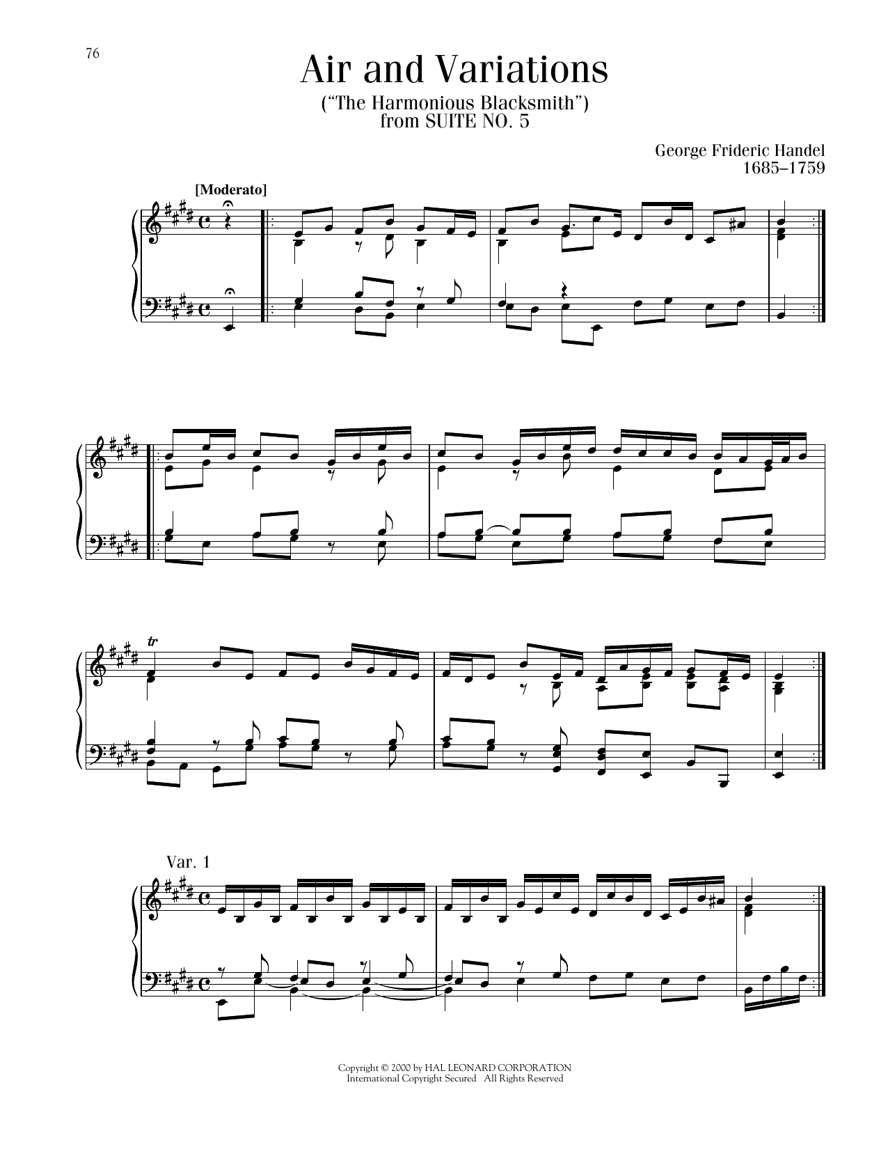 George Frideric Handel The Harmonious Blacksmith sheet music notes printable PDF score