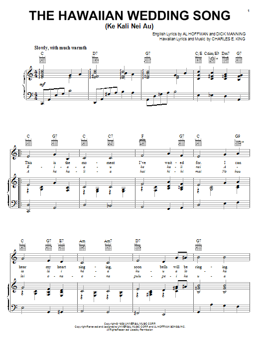 Download Andy Williams The Hawaiian Wedding Song (Ke Kali Nei Sheet Music