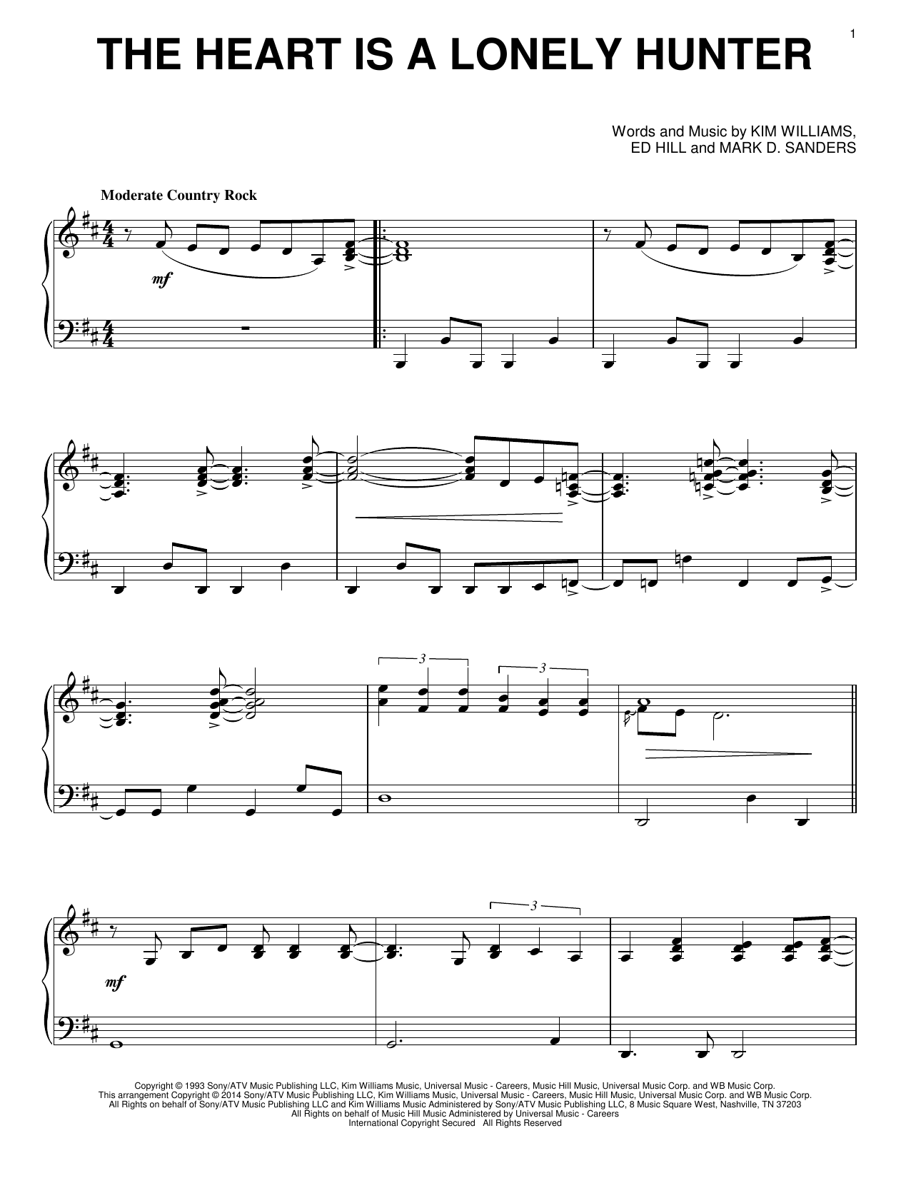 Download Reba McEntire The Heart Is A Lonely Hunter Sheet Music