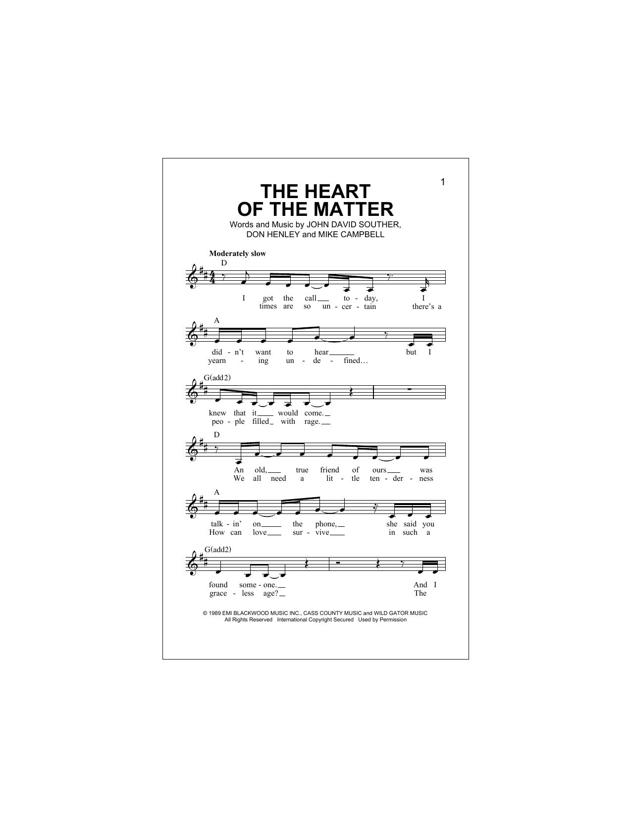 Download Don Henley The Heart Of The Matter Sheet Music