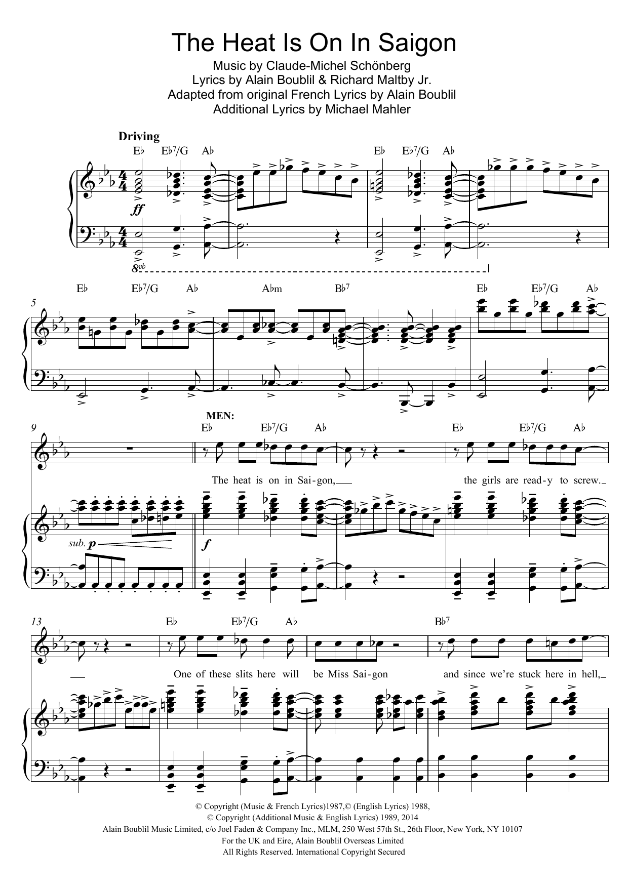 Download Boublil and Schonberg The Heat Is On In Saigon (from Miss Sai Sheet Music