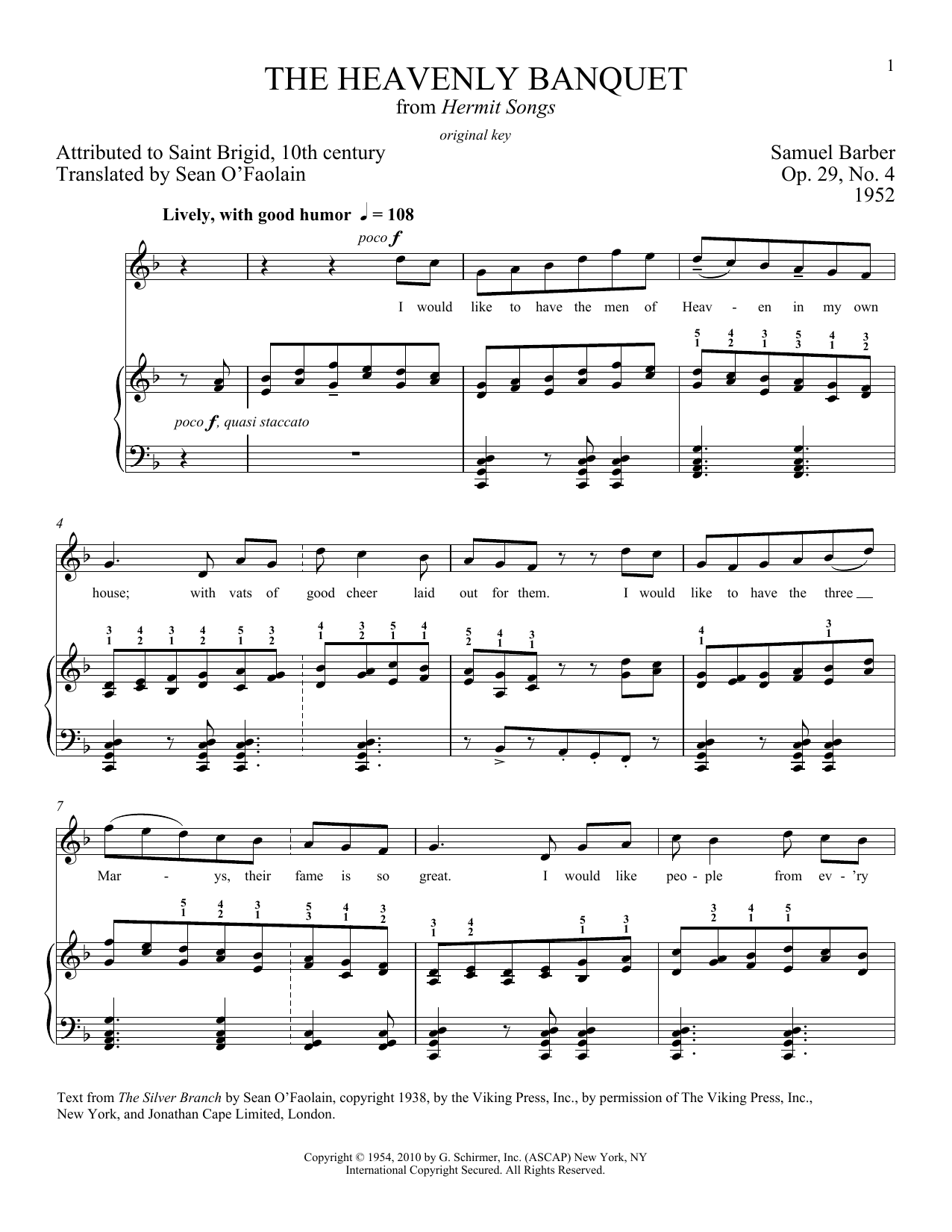 Download Samuel Barber The Heavenly Banquet, Op. 29, No. 4 Sheet Music