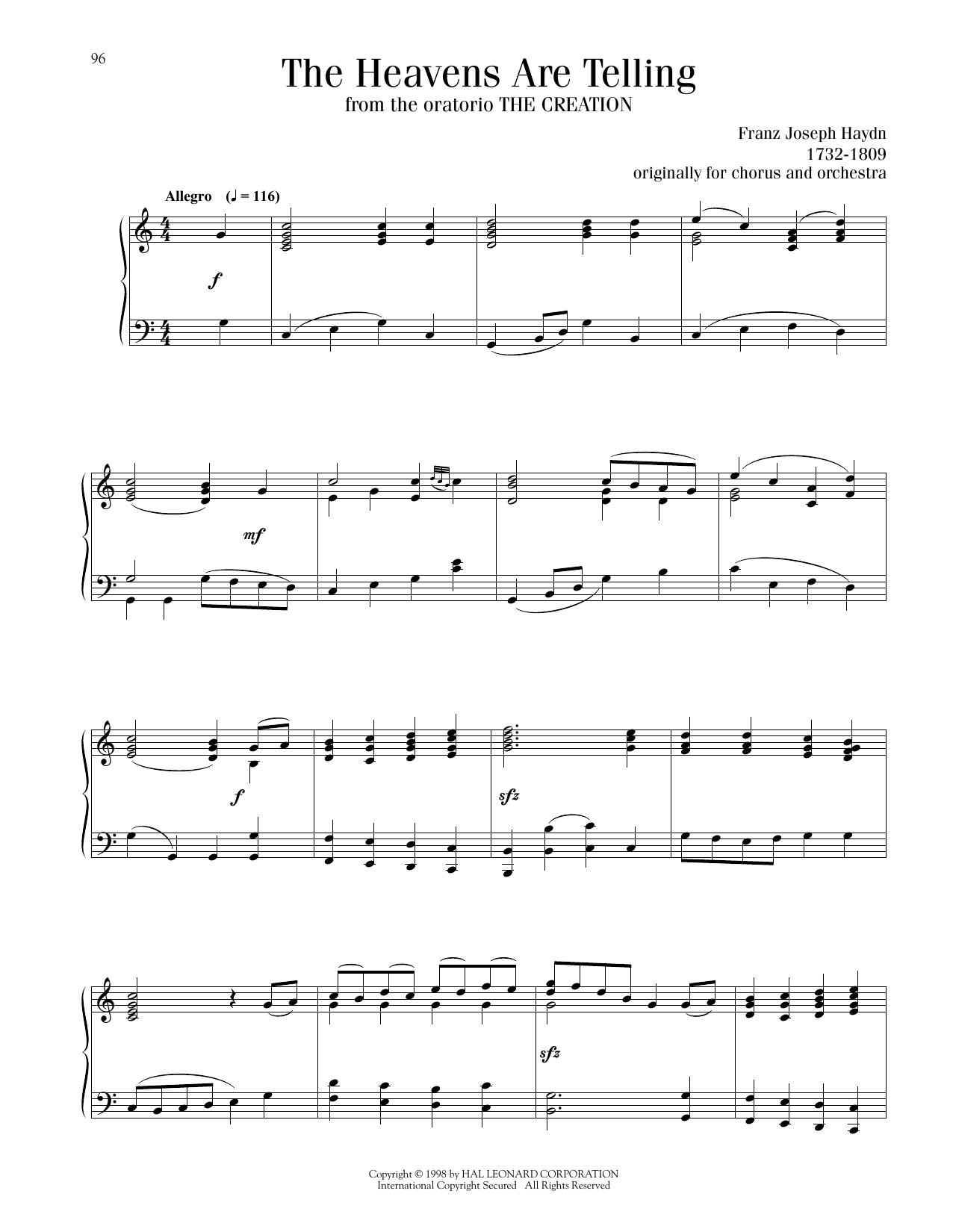 Franz Joseph Haydn The Heavens Are Telling sheet music notes printable PDF score