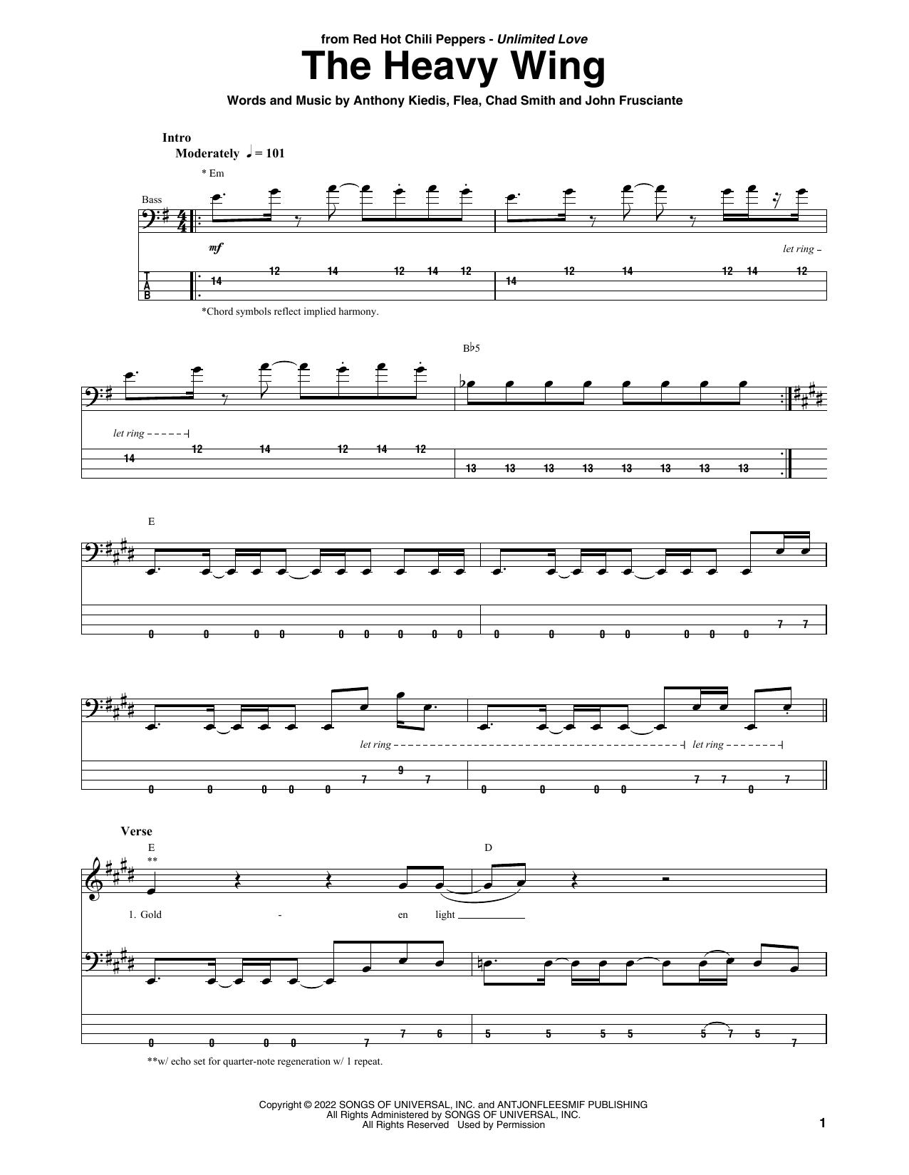 Download Red Hot Chili Peppers The Heavy Wing Sheet Music