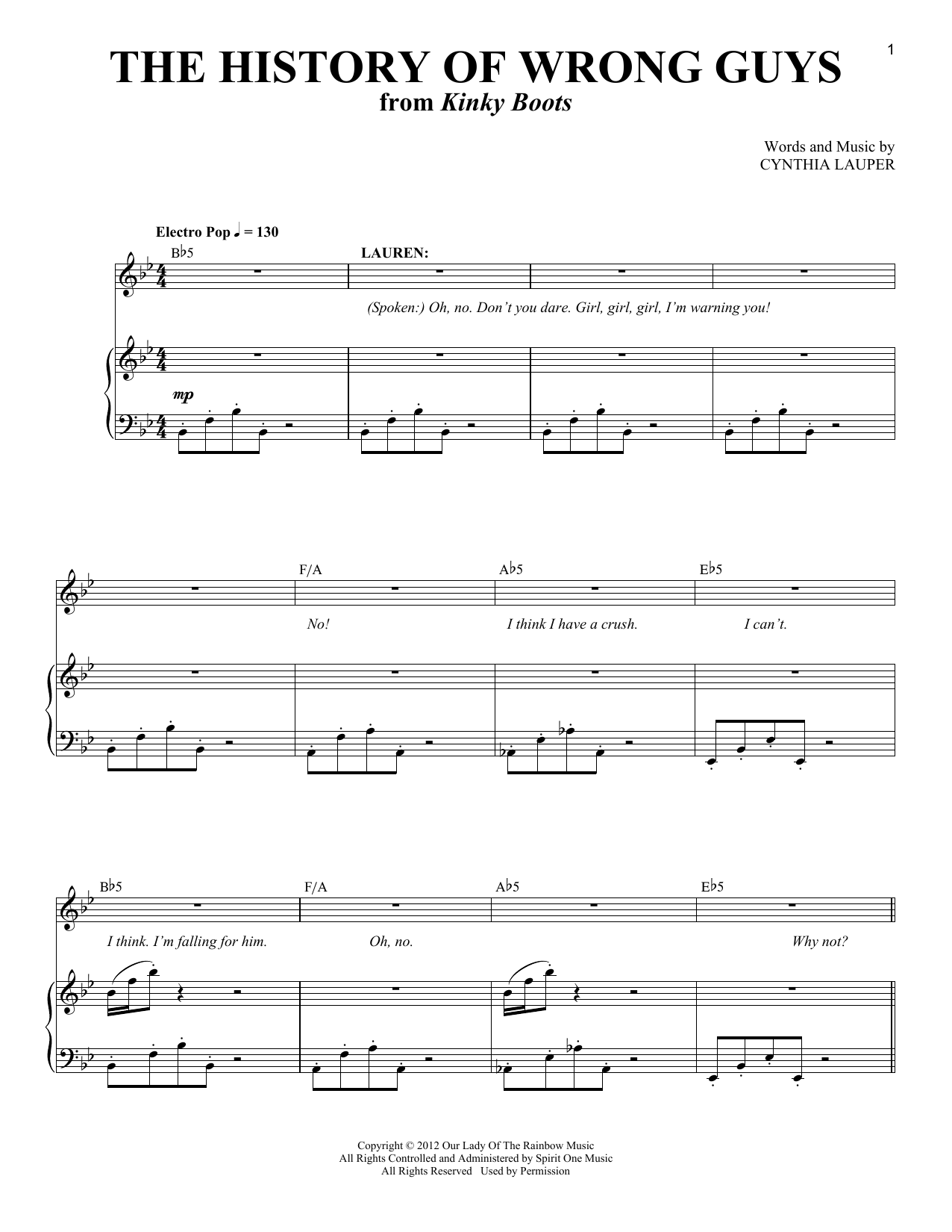 Download Cynthia Lauper The History Of Wrong Guys Sheet Music