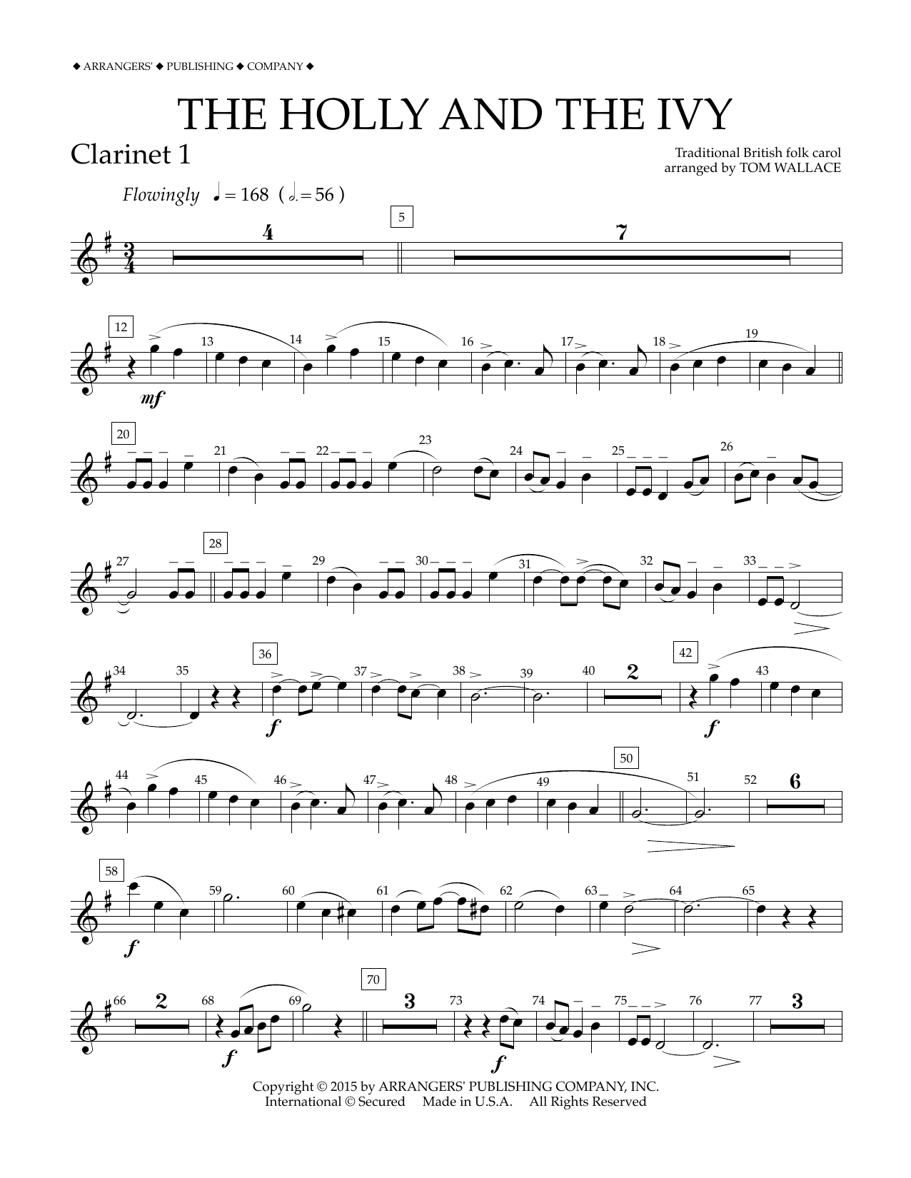 Download Tom Wallace The Holly and the Ivy - Bb Clarinet 1 Sheet Music