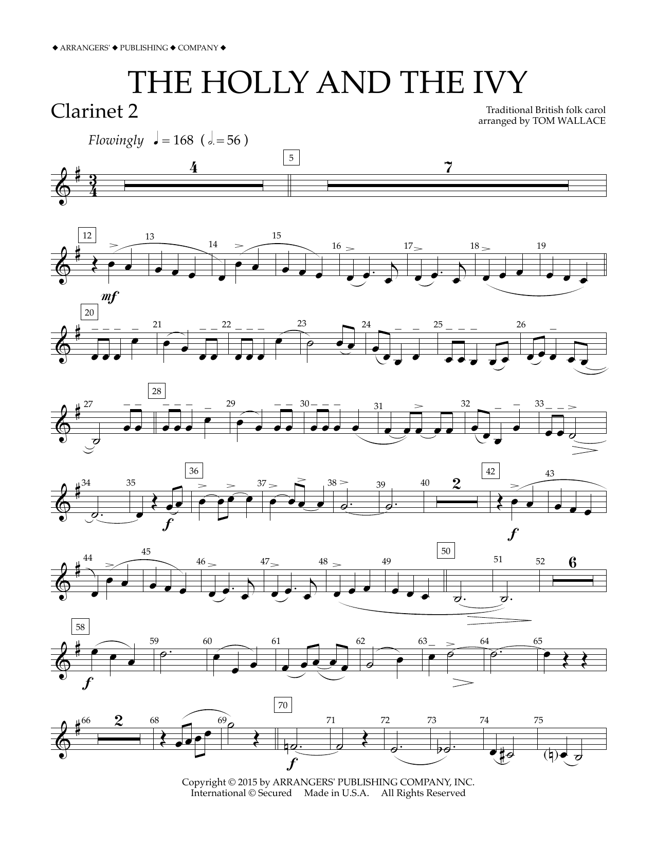 Download Tom Wallace The Holly and the Ivy - Bb Clarinet 2 Sheet Music