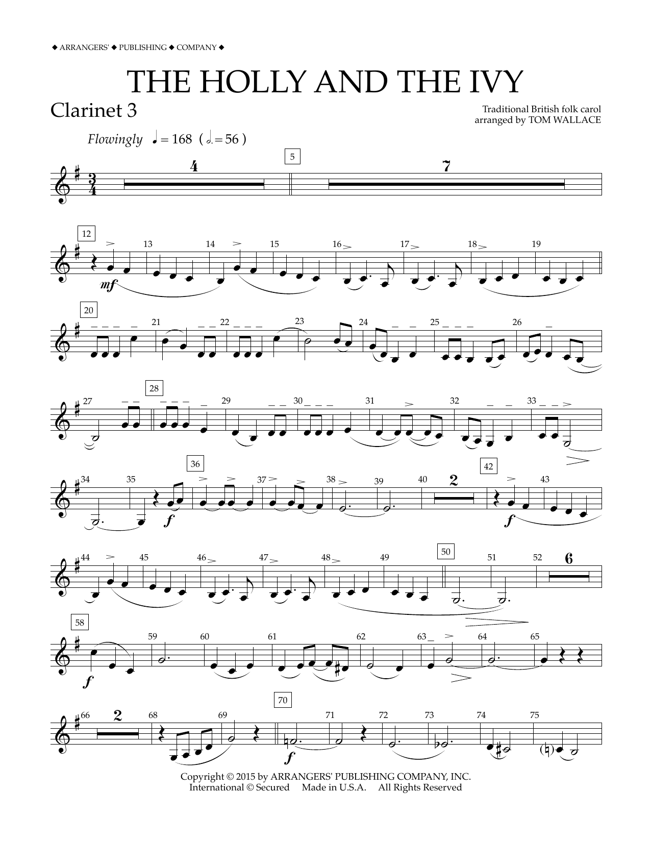 Download Tom Wallace The Holly and the Ivy - Bb Clarinet 3 Sheet Music
