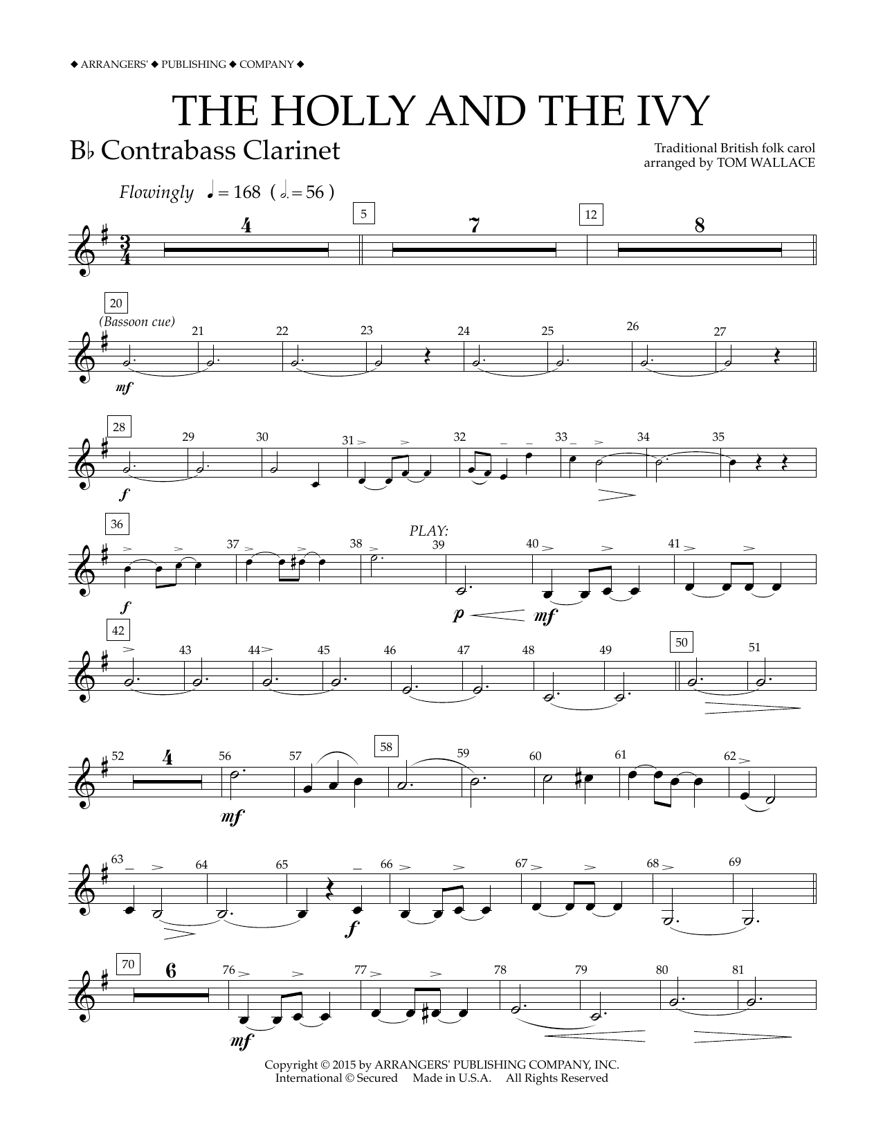 Download Tom Wallace The Holly and the Ivy - Bb Contrabass C Sheet Music
