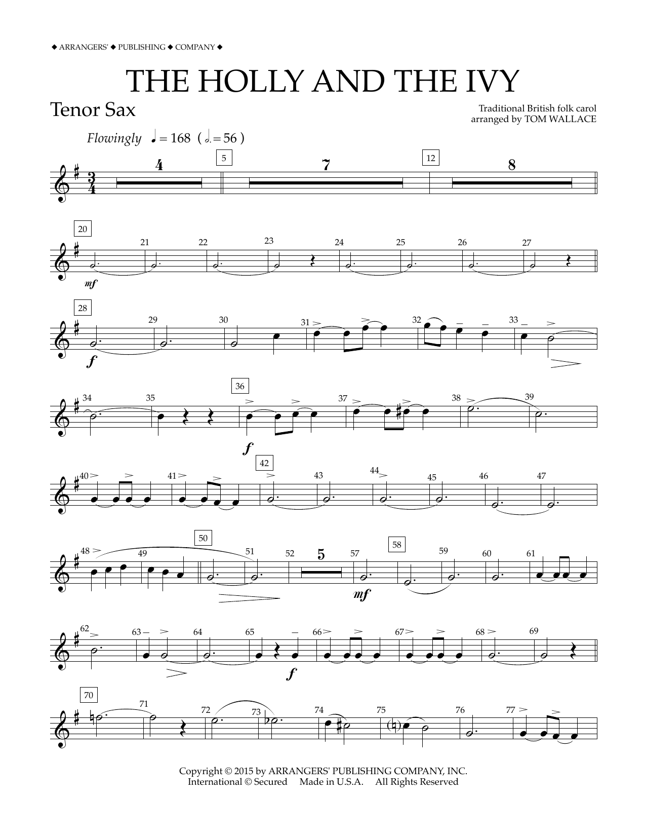 Download Tom Wallace The Holly and the Ivy - Bb Tenor Saxoph Sheet Music