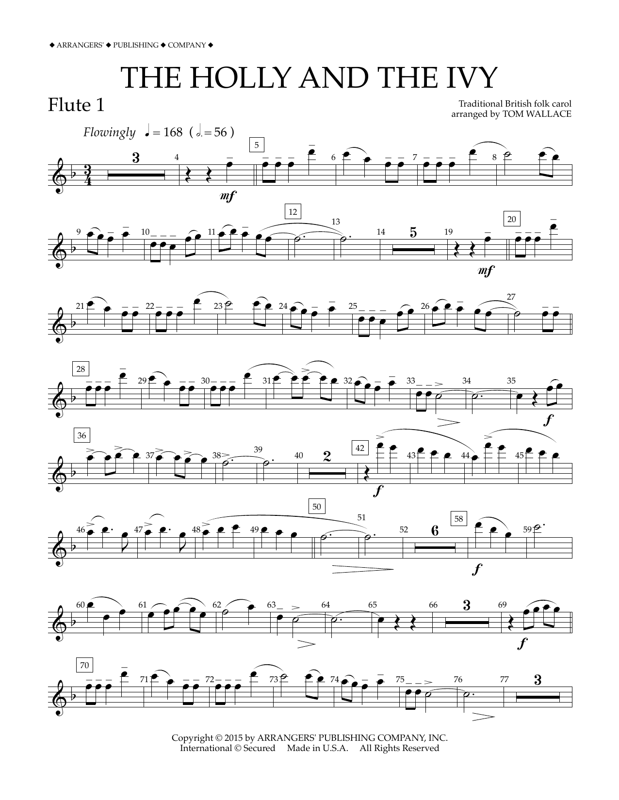 Download Tom Wallace The Holly and the Ivy - Flute 1 Sheet Music