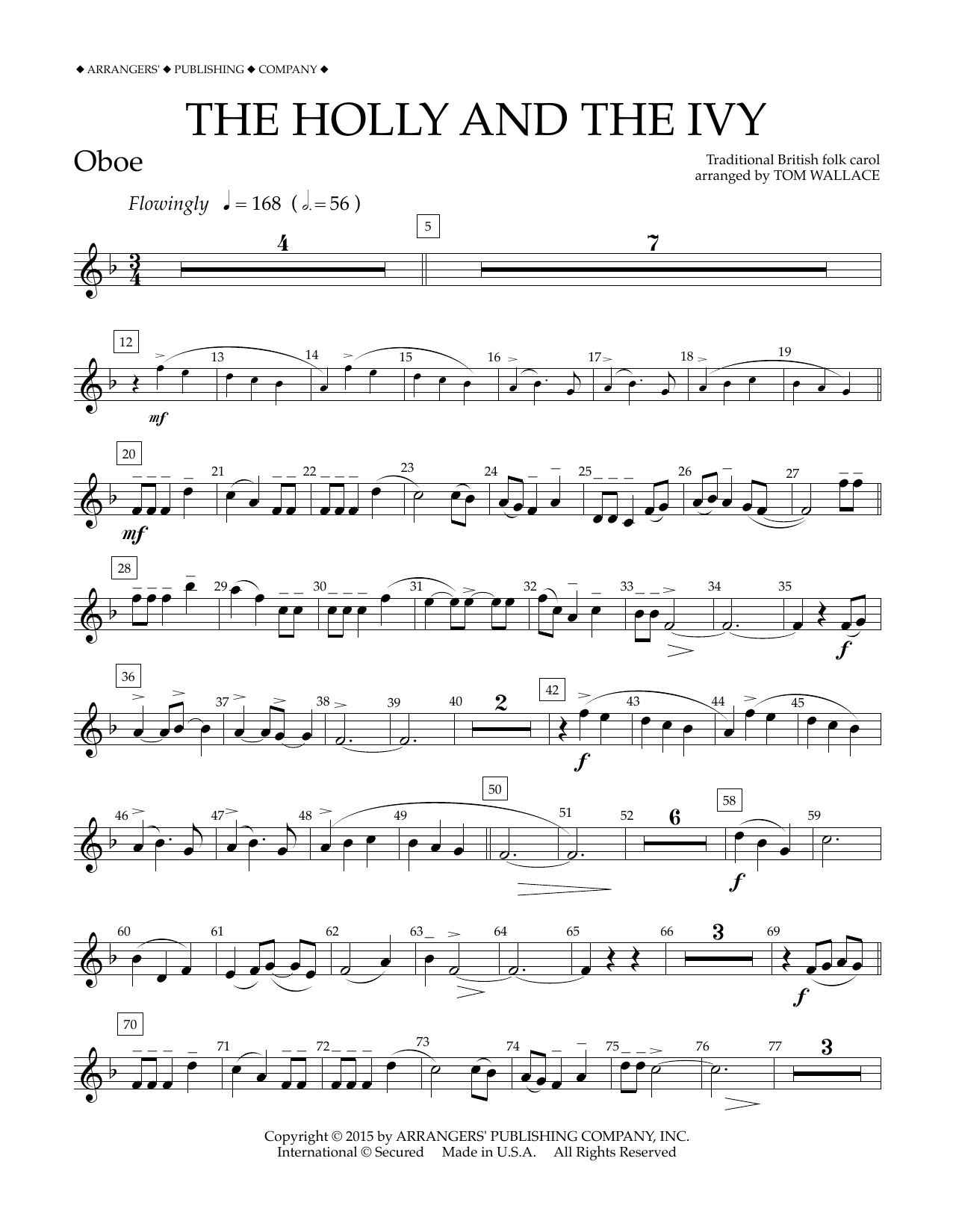 Download Tom Wallace The Holly and the Ivy - Oboe Sheet Music