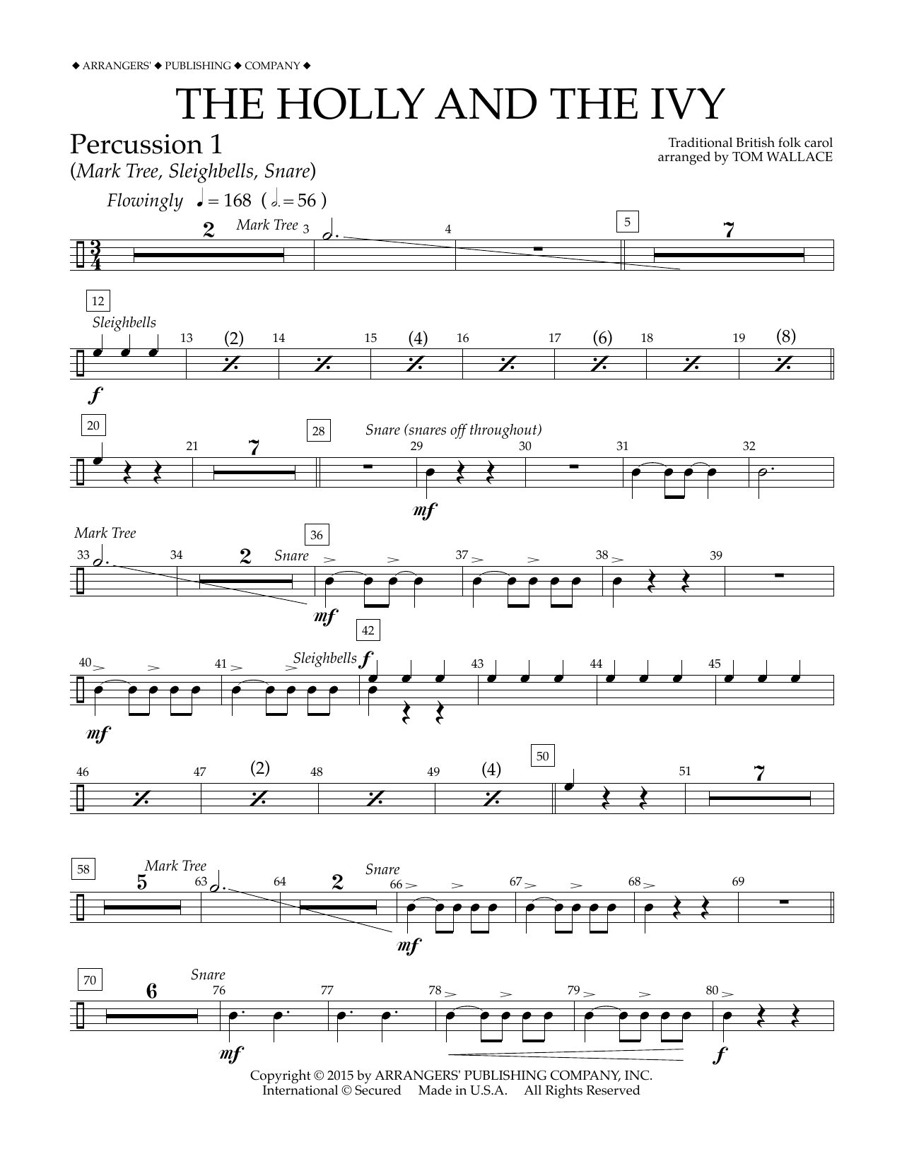 Download Tom Wallace The Holly and the Ivy - Percussion 1 Sheet Music