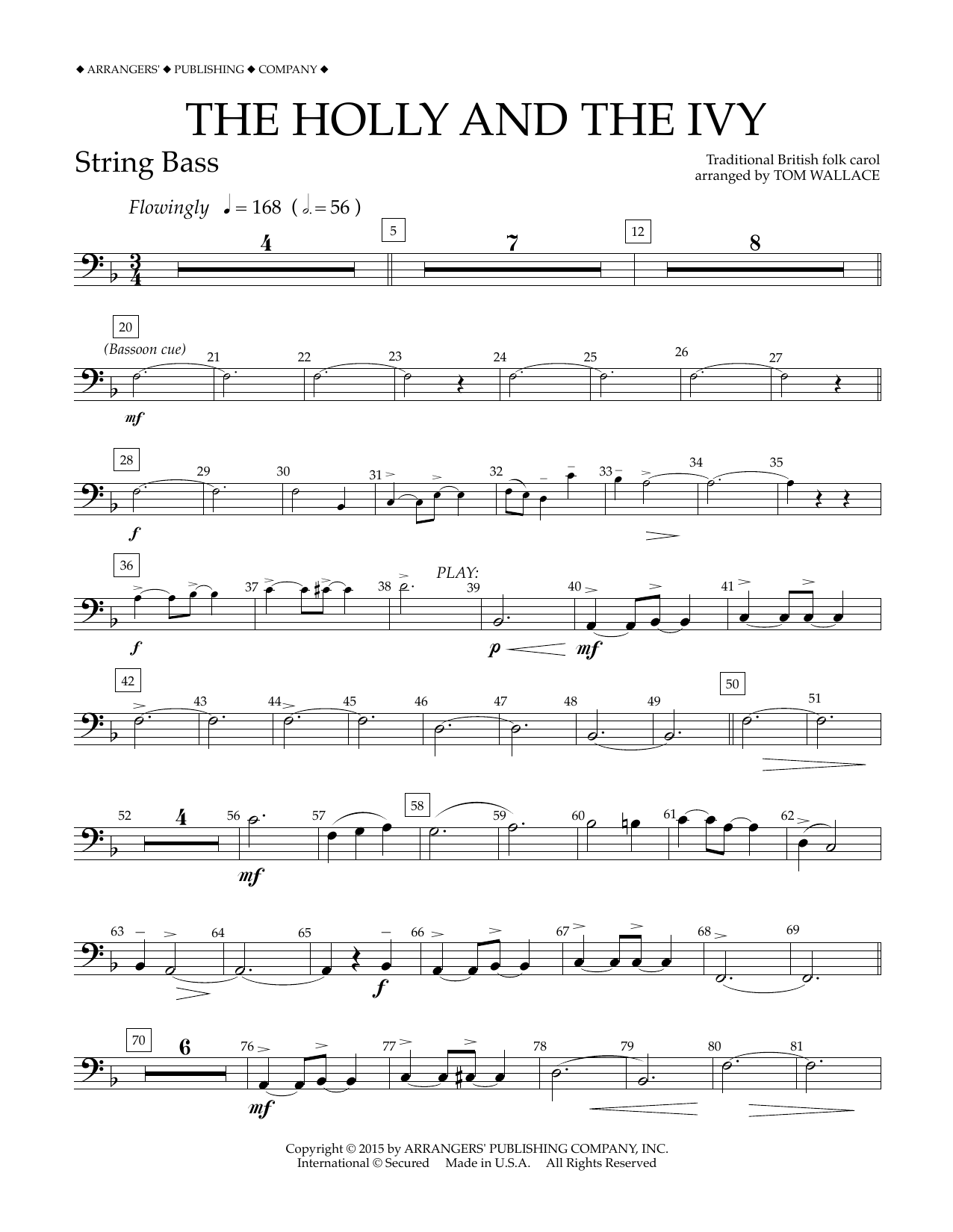 Download Tom Wallace The Holly and the Ivy - String Bass Sheet Music