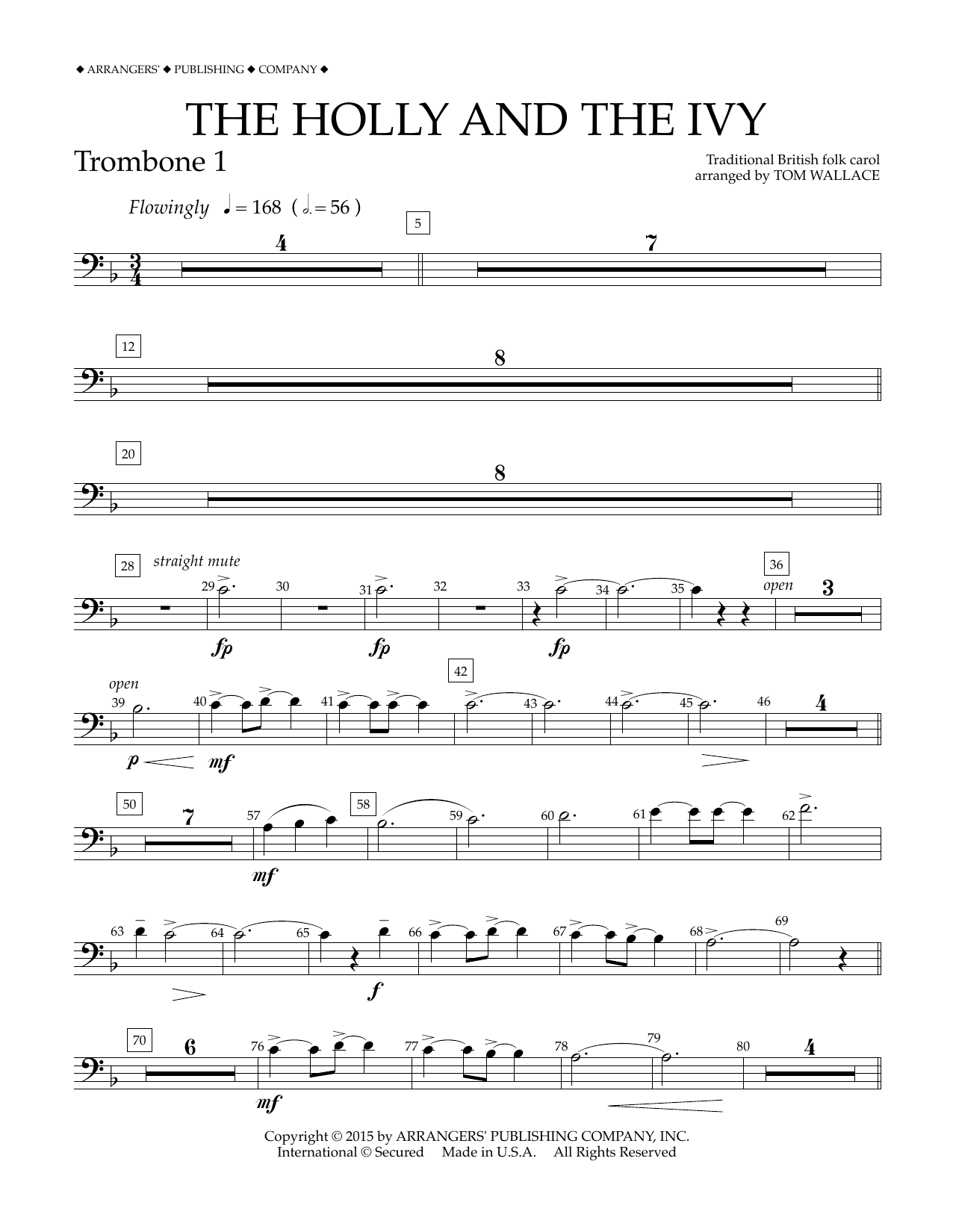 Download Tom Wallace The Holly and the Ivy - Trombone 1 Sheet Music