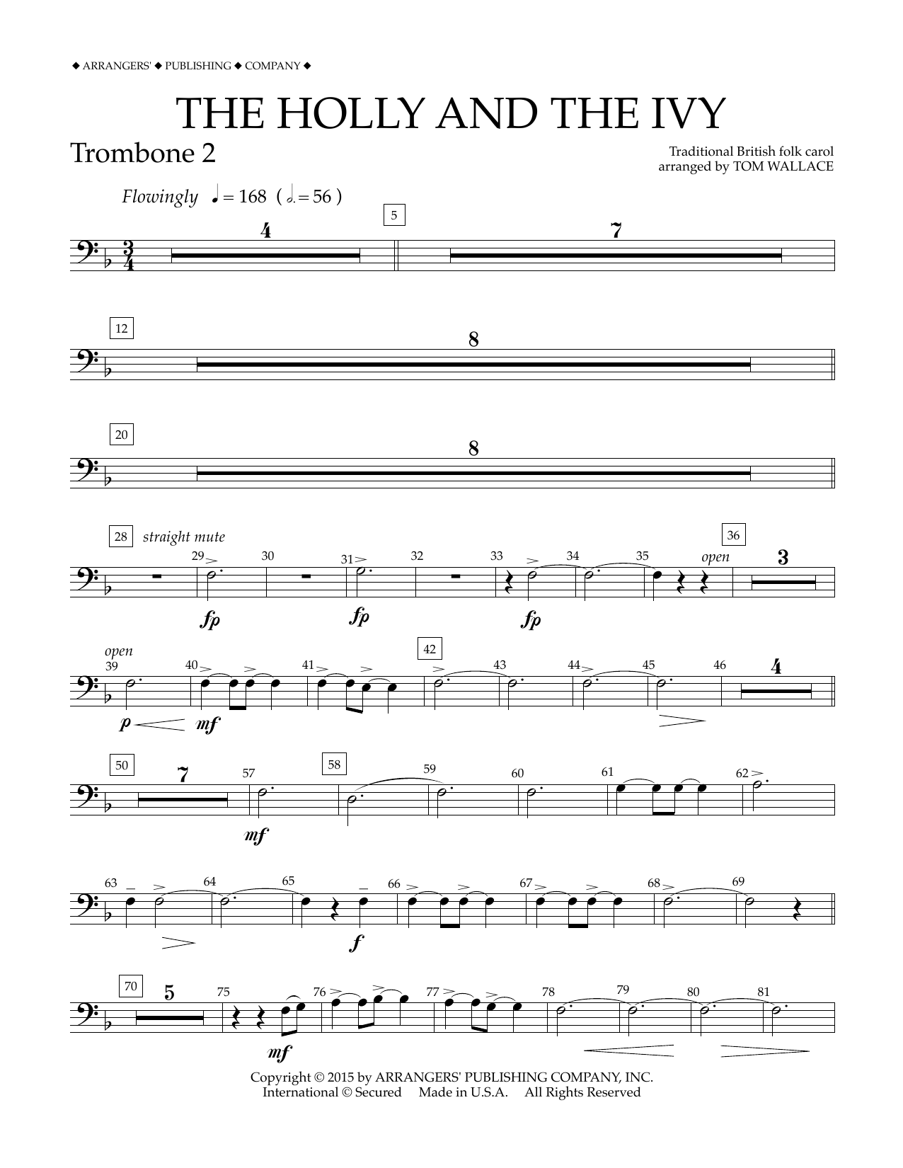 Download Tom Wallace The Holly and the Ivy - Trombone 2 Sheet Music